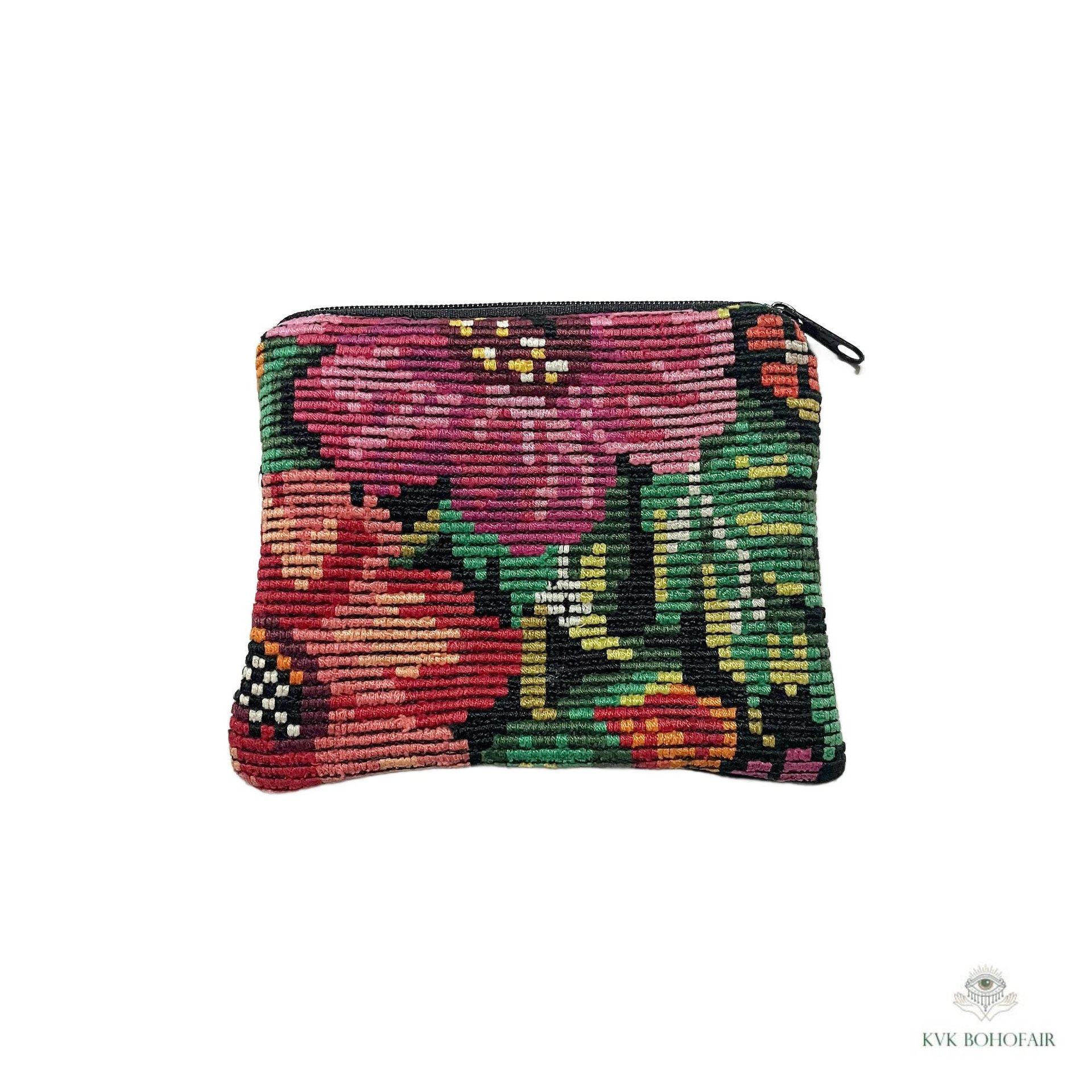 Colorful Guatemalan Huipil Coin Purse - Handmade Boho Wallet with Zip Top Closure