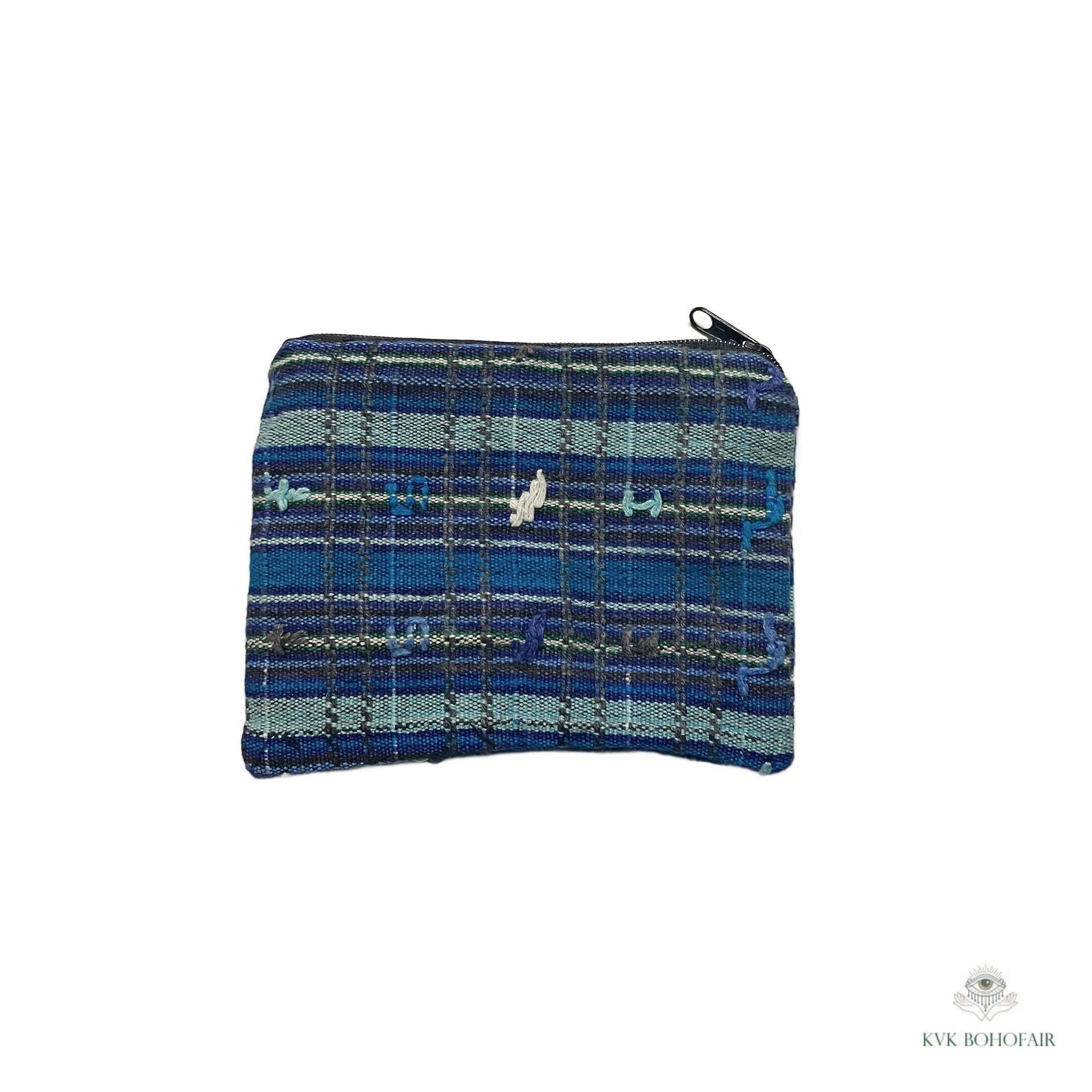 Colorful Guatemalan Huipil Coin Purse - Handmade Boho Wallet with Zip Top Closure