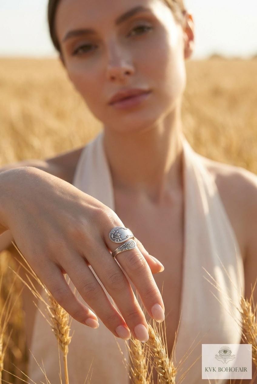 Sterling Silver Flower Spoon Ring, Boho Floral Band, Artisan Silverware Souvenir Jewelry