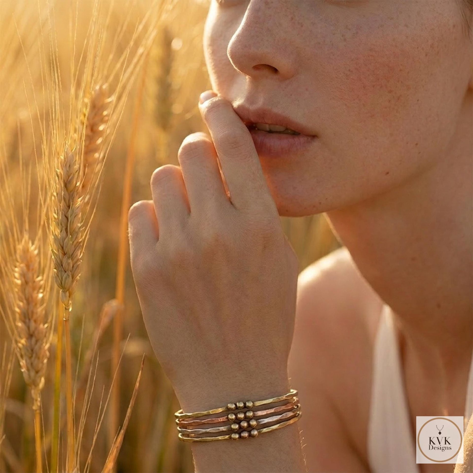 Hammered Mixed Metal Beaded Cuff Bracelet: Handcrafted Boho Jewelry