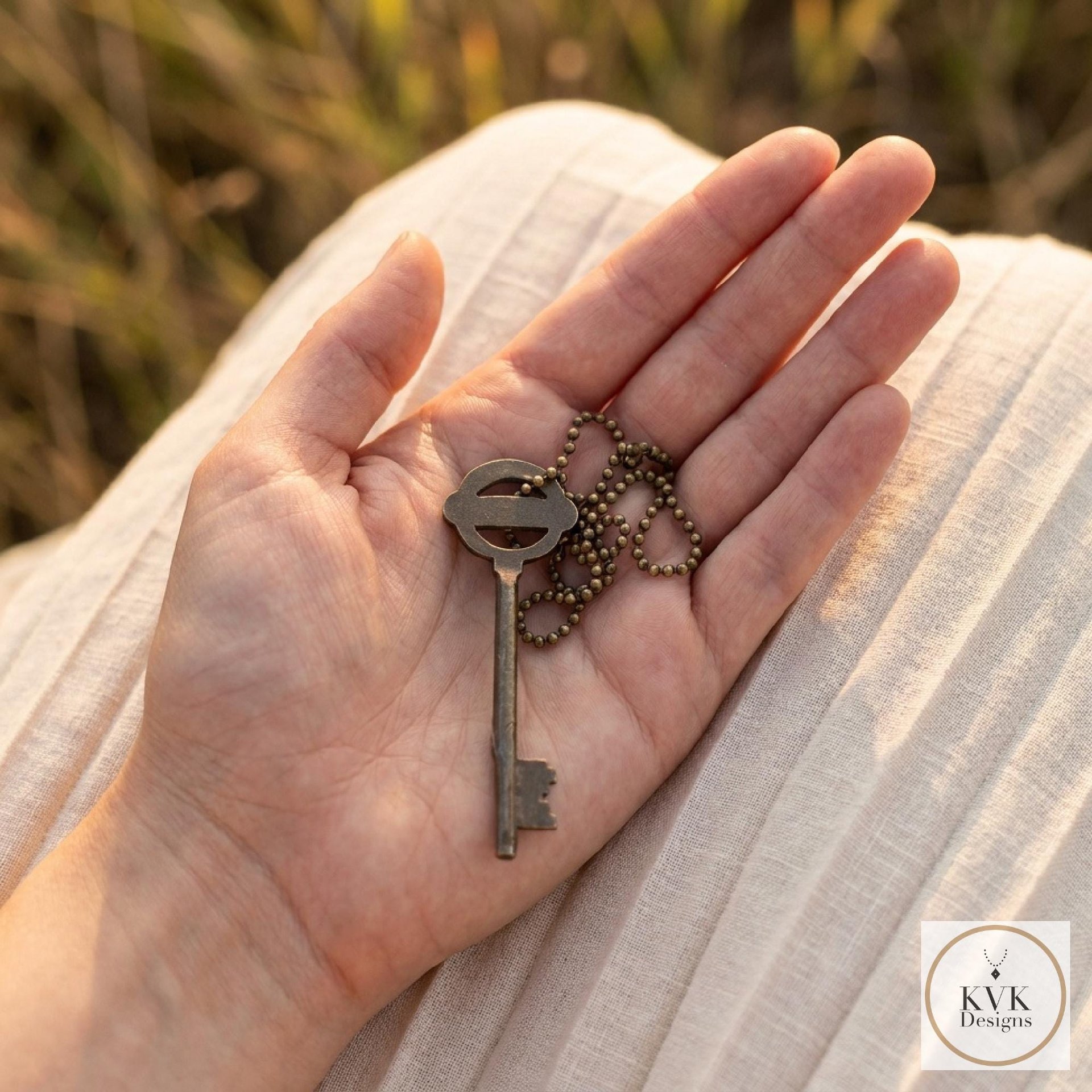 Antique Skeleton Key Necklace YARDLEY, Iron Trunk Pendant, Brass Ball Jewelry