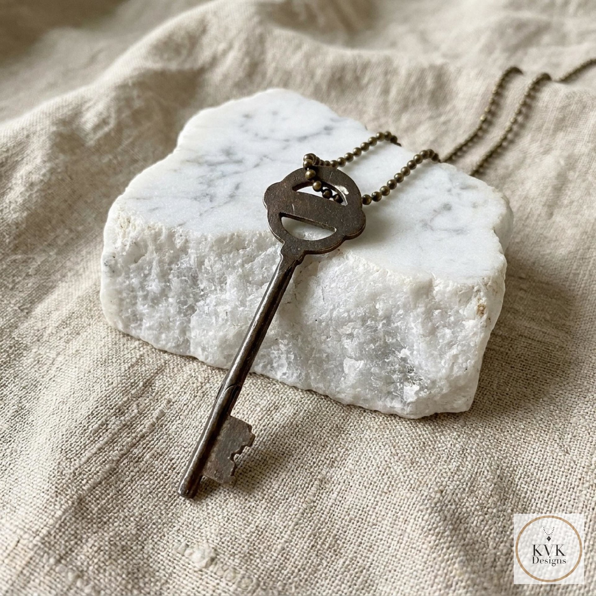 Antique Skeleton Key Necklace YARDLEY, Iron Trunk Pendant, Brass Ball Jewelry