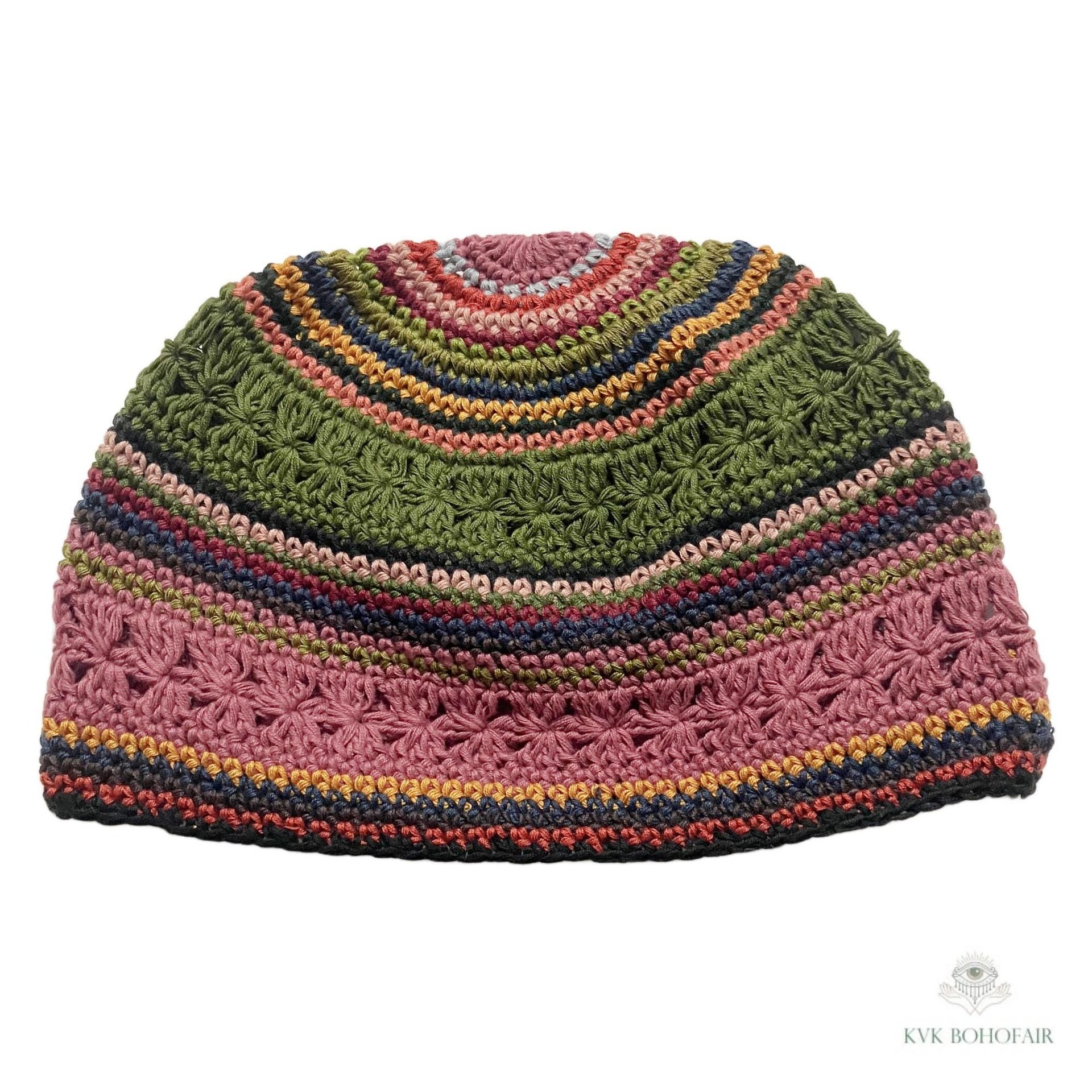 Striped Kufi Skull Cap - Crocheted Beanie Hat, Ethically sourced