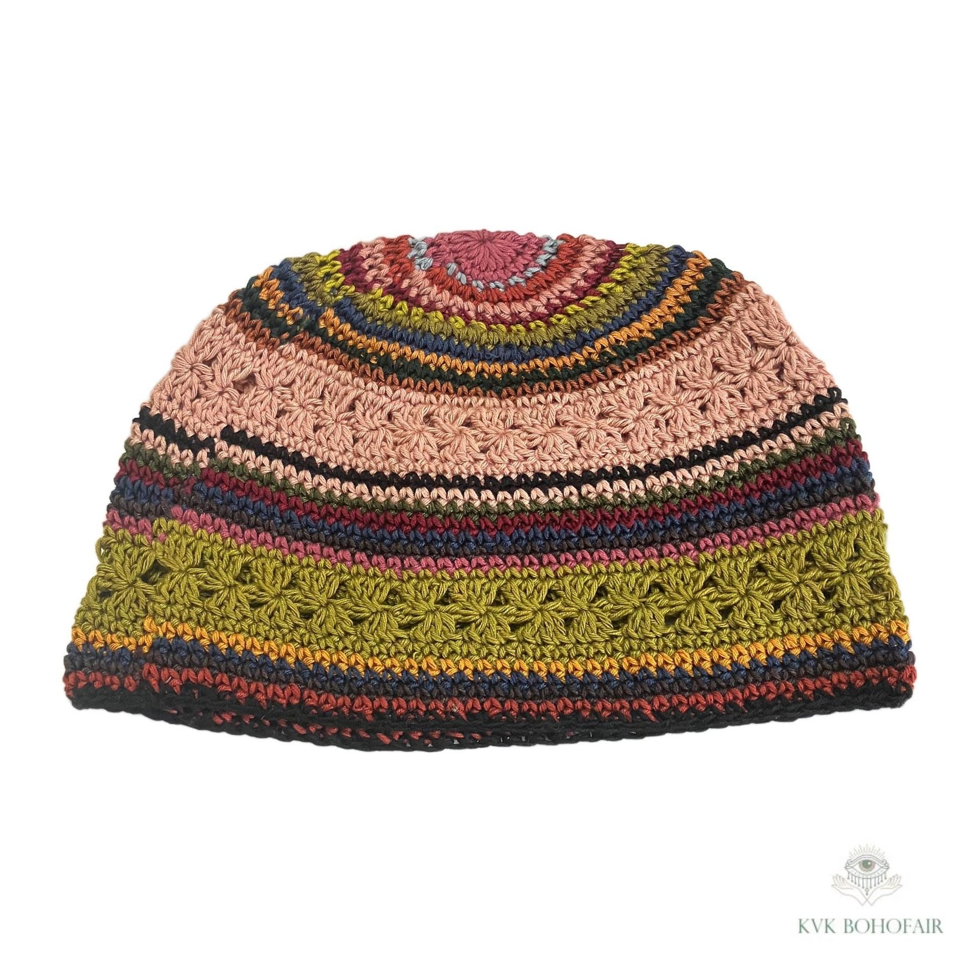 Striped Kufi Skull Cap - Crocheted Beanie Hat, Ethically sourced