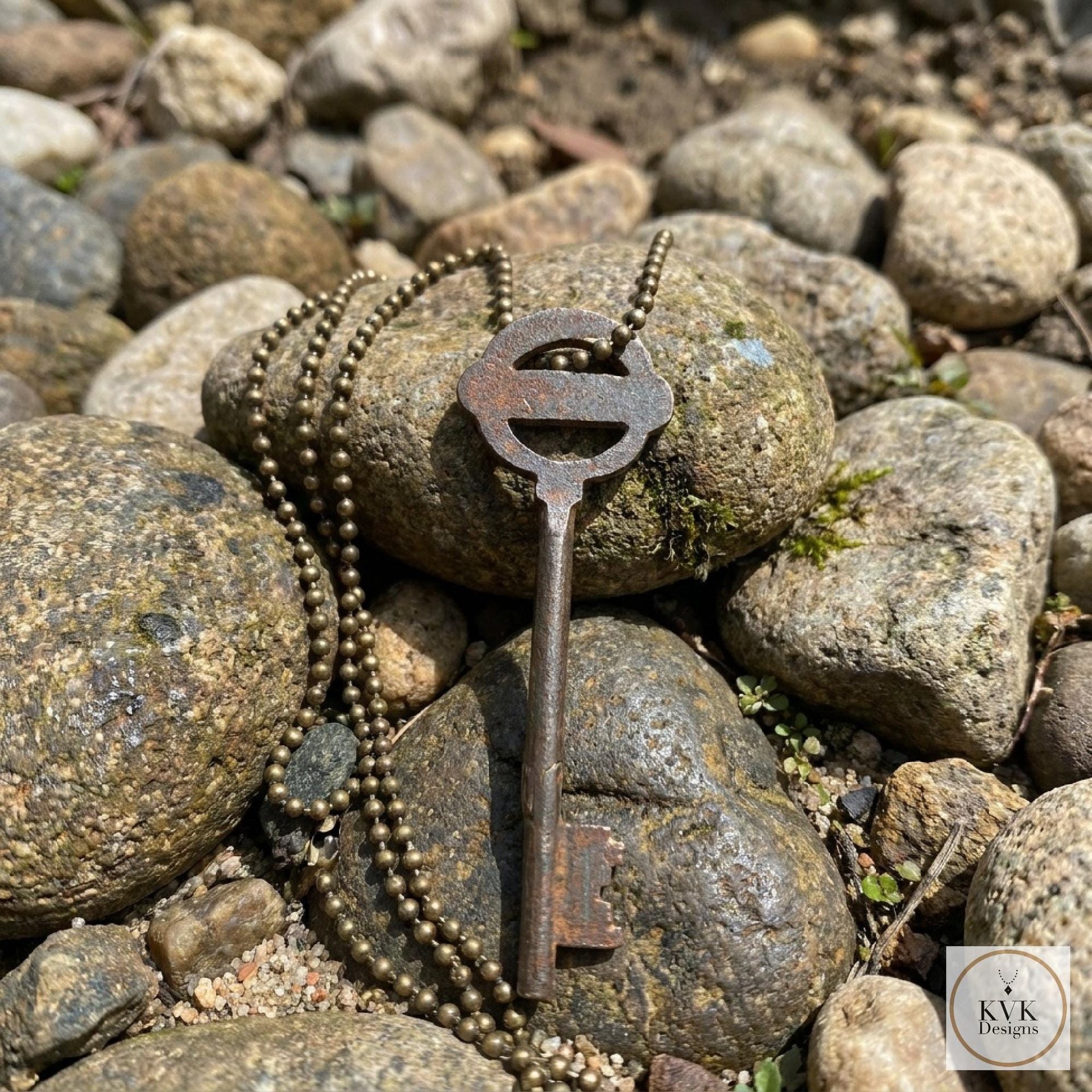 Antique Skeleton Key Necklace YARDLEY, Iron Trunk Pendant, Brass Ball Jewelry