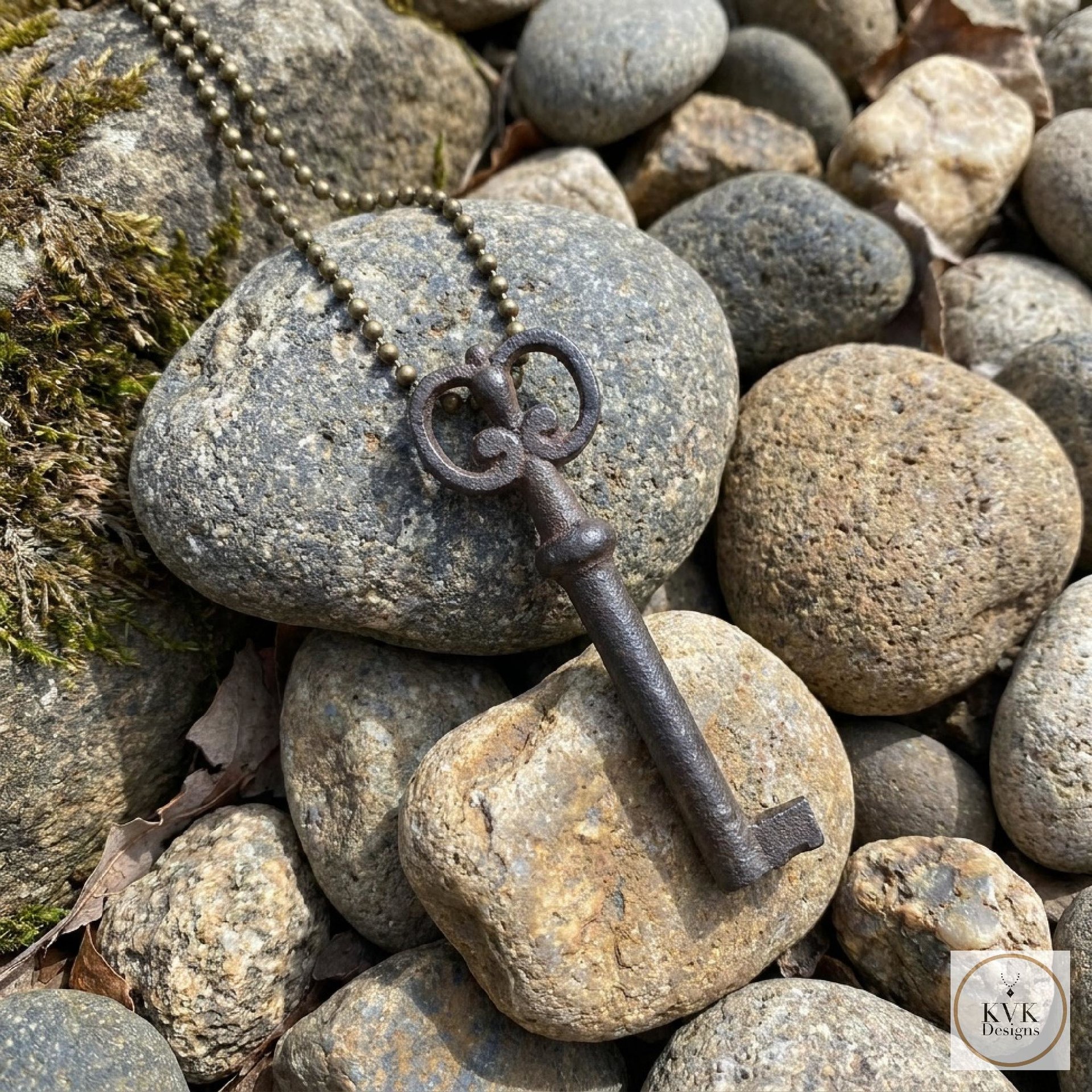 Antique Skeleton Key Necklace FLORA, Iron Trunk Pendant, Brass Ball Jewelry