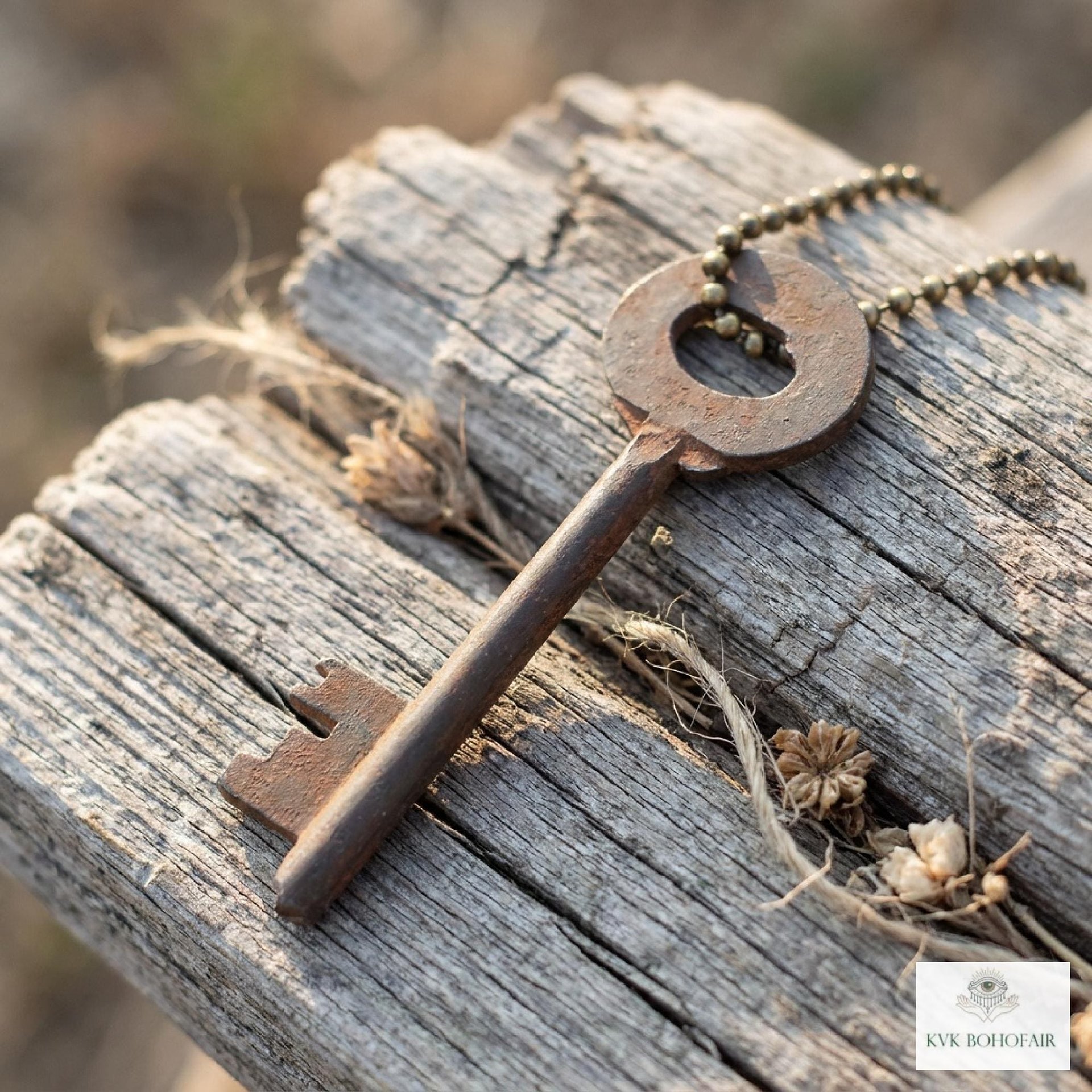 Antique Skeleton Key Necklace CLARA, Iron Trunk Pendant, Brass Ball Jewelry