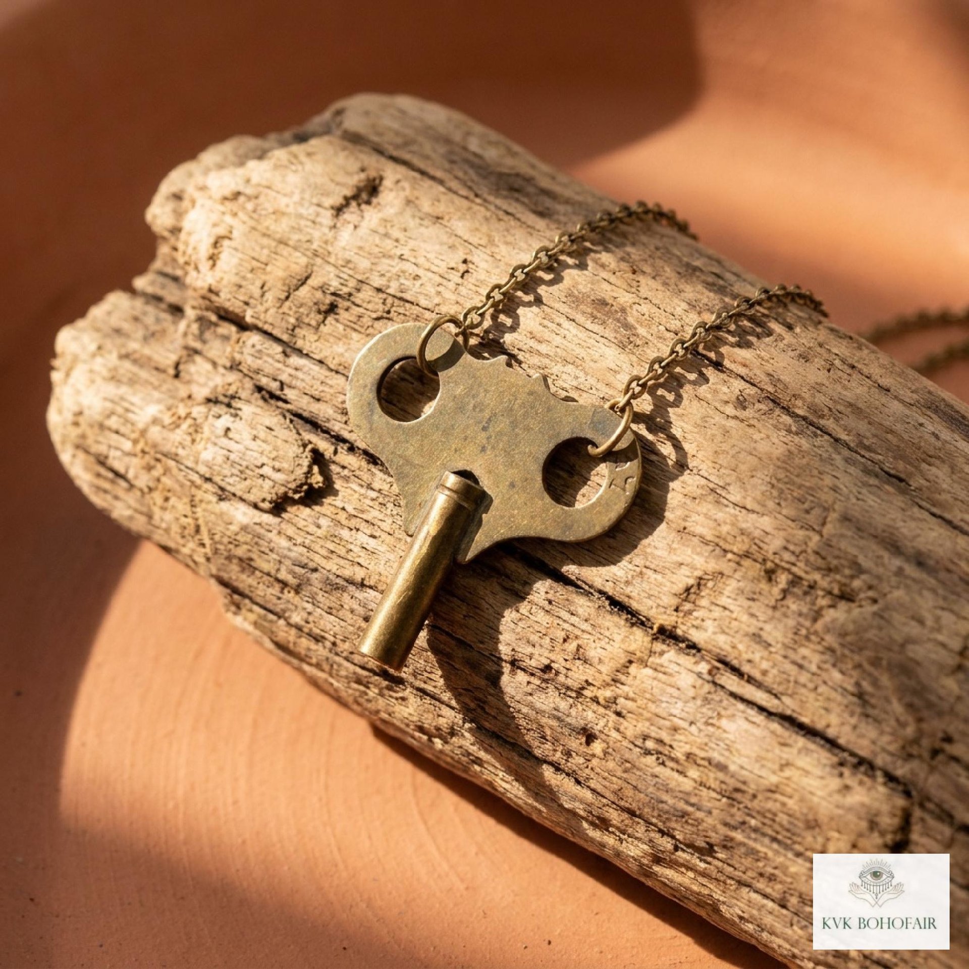 Vintage Clock Key Necklace PENELOPE, Repurposed Brass Winding Pendant, Steampunk