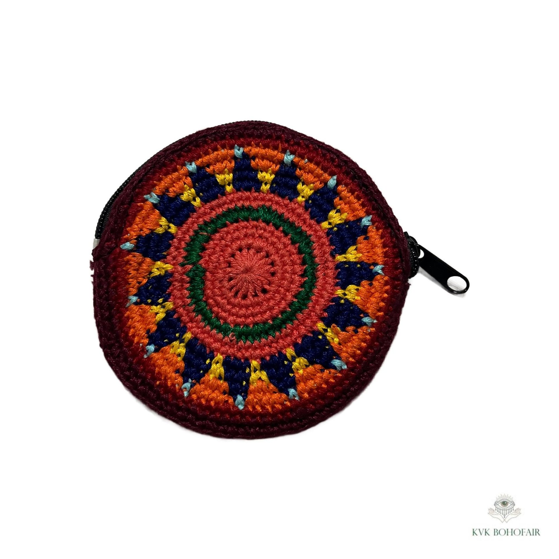 Round Crochet Coin Purse from Guatemala - Colorful Artisan Zipper Pouch