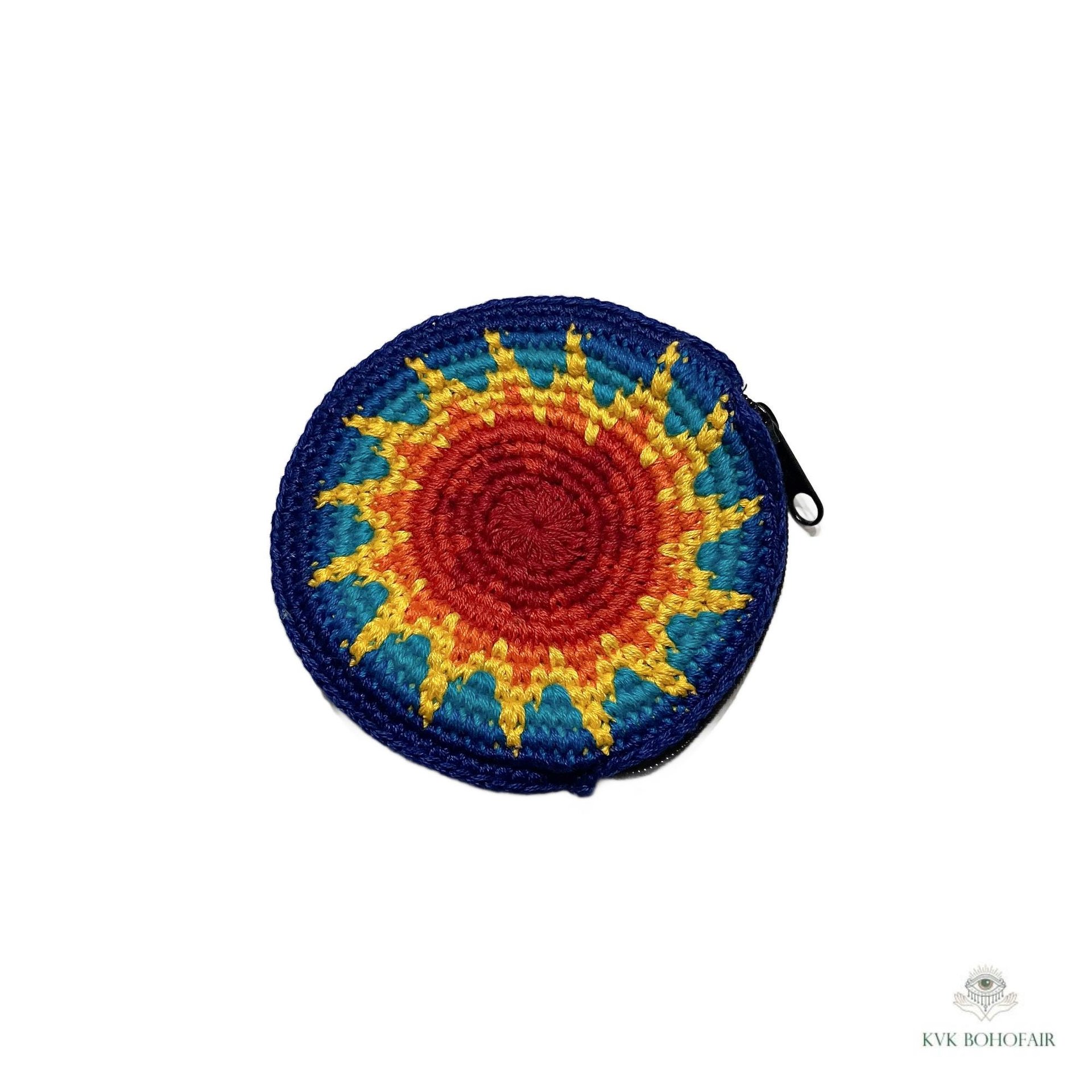 Round Crochet Coin Purse from Guatemala - Colorful Artisan Zipper Pouch
