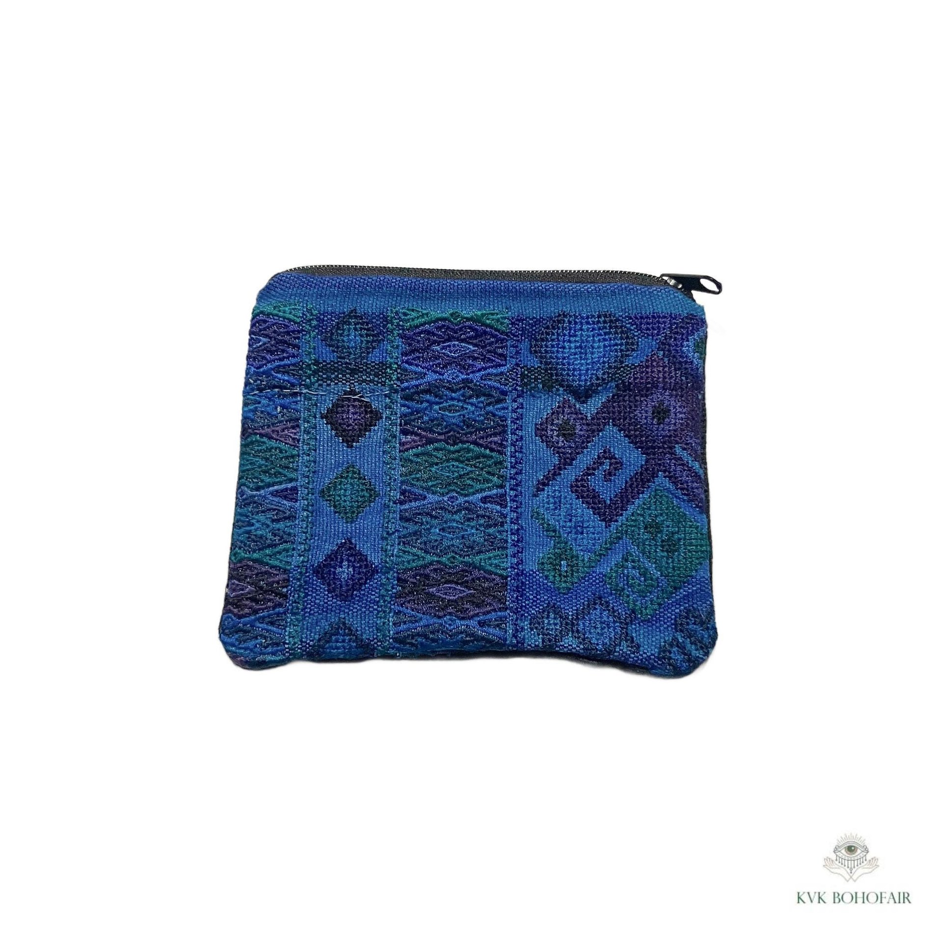 Colorful Guatemalan Huipil Coin Purse - Handmade Boho Wallet with Zip Top Closure