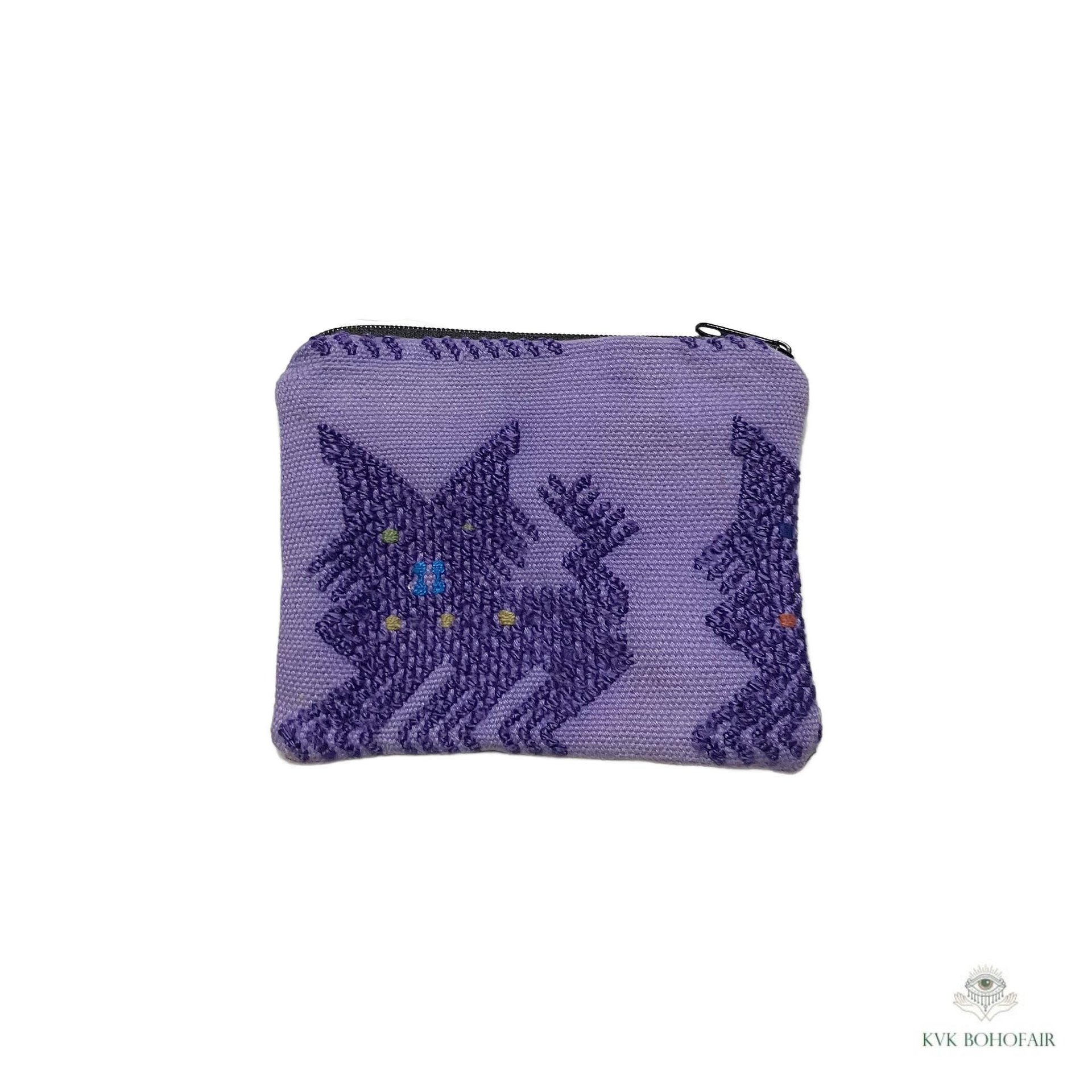Colorful Guatemalan Huipil Coin Purse - Handmade Boho Wallet with Zip Top Closure