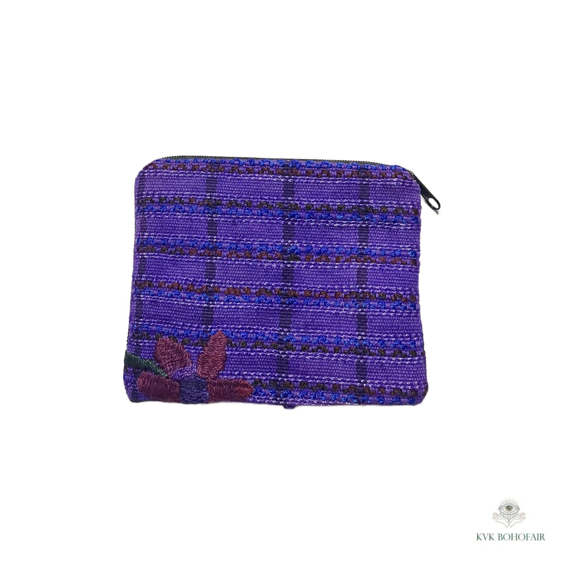 Colorful Guatemalan Huipil Coin Purse - Handmade Boho Wallet with Zip Top Closure