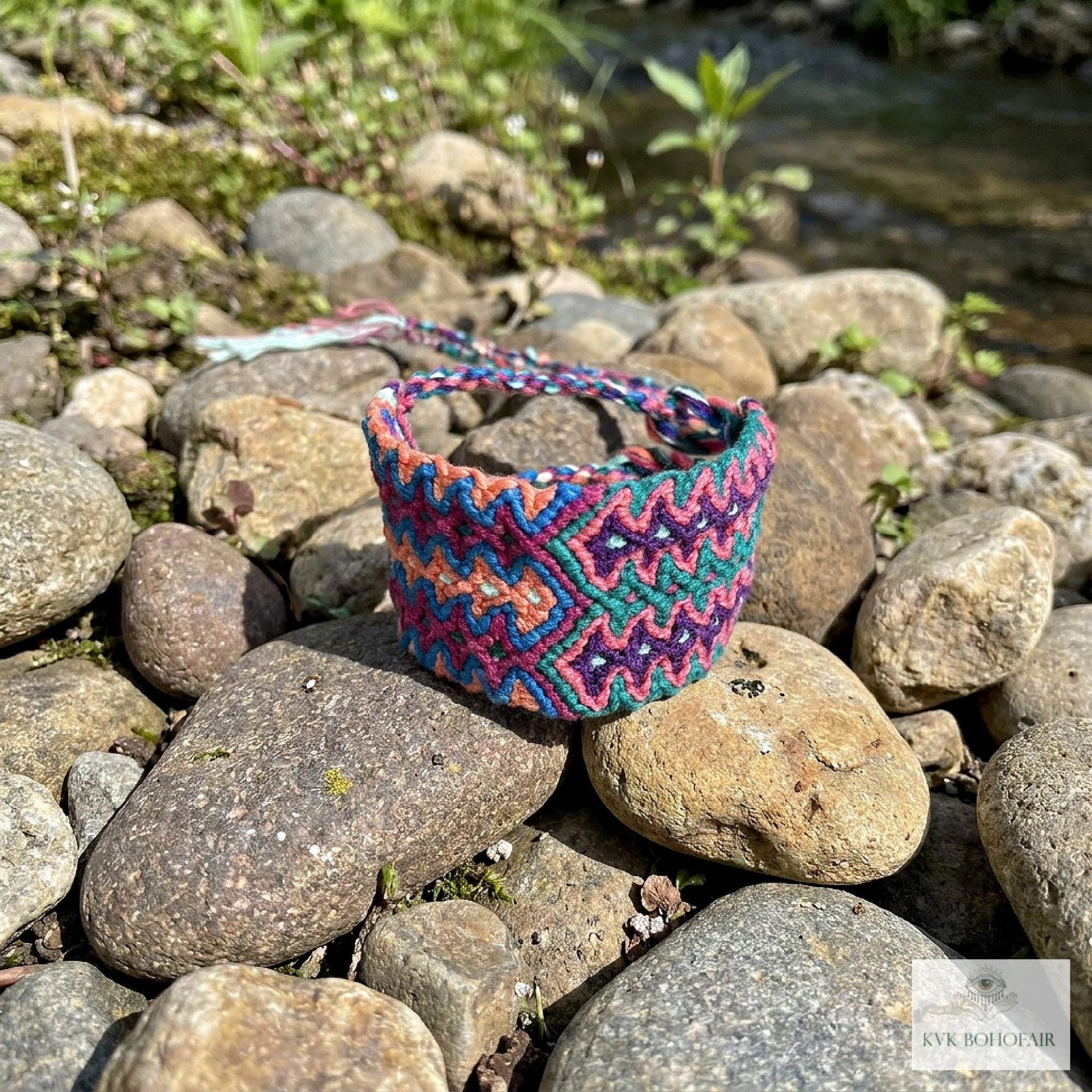 Boho Wide Woven Cotton Cuff Bracelet - Adjustable Fabric Wristband