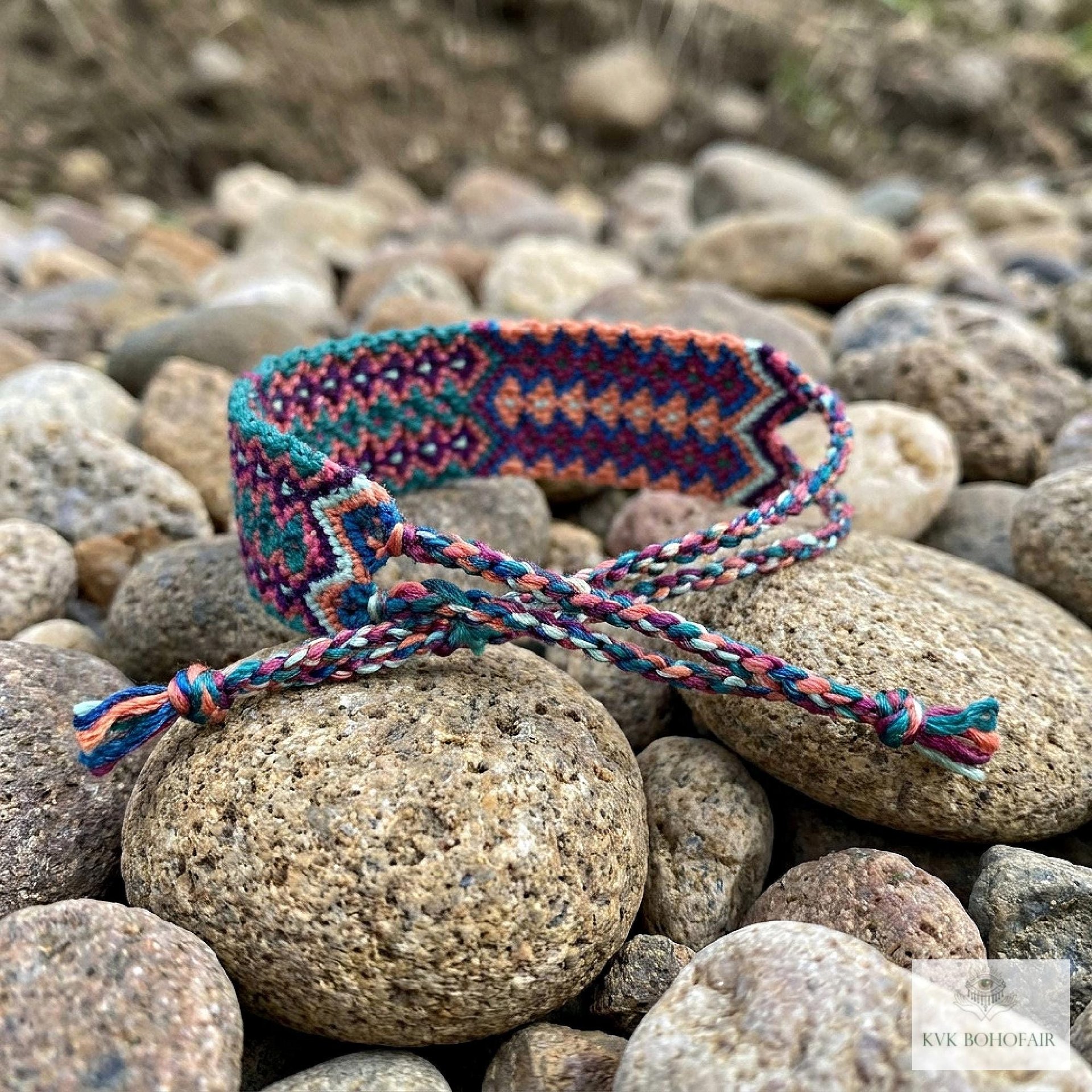Boho Wide Woven Cotton Cuff Bracelet - Adjustable Fabric Wristband