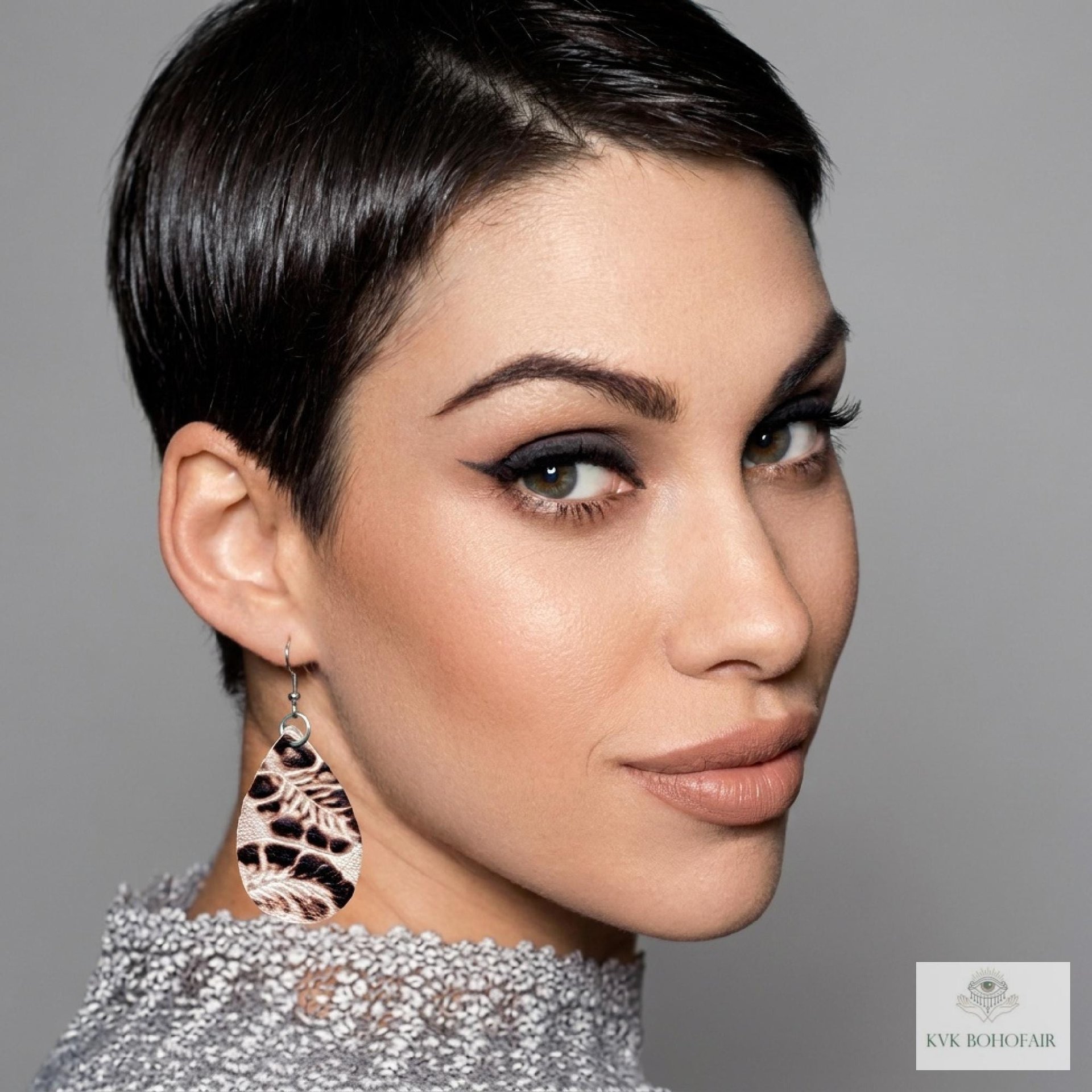 Brown Floral Leather Teardrop Earrings - Hand Tooled Cream Leaf Dangles