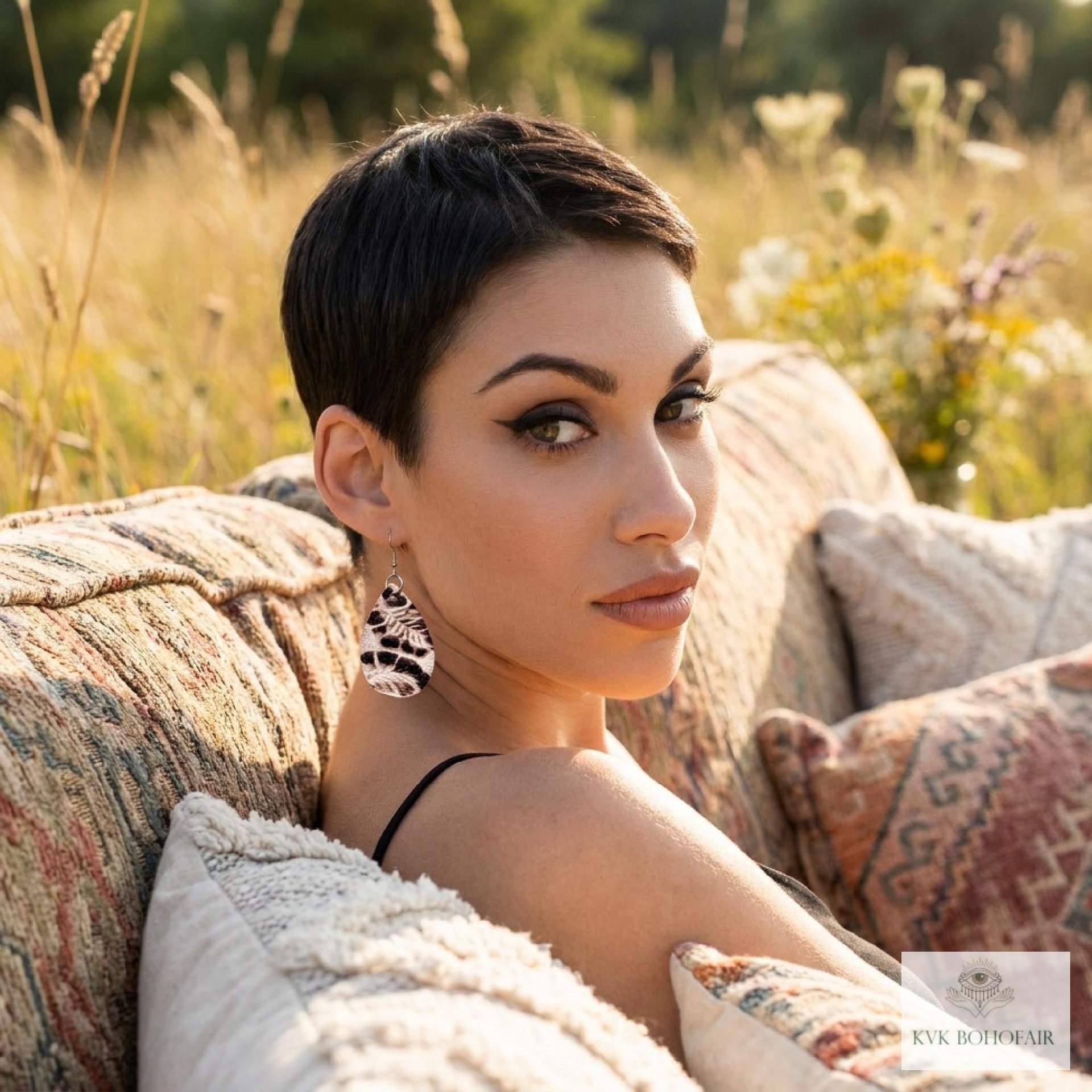Brown Floral Leather Teardrop Earrings - Hand Tooled Cream Leaf Dangles