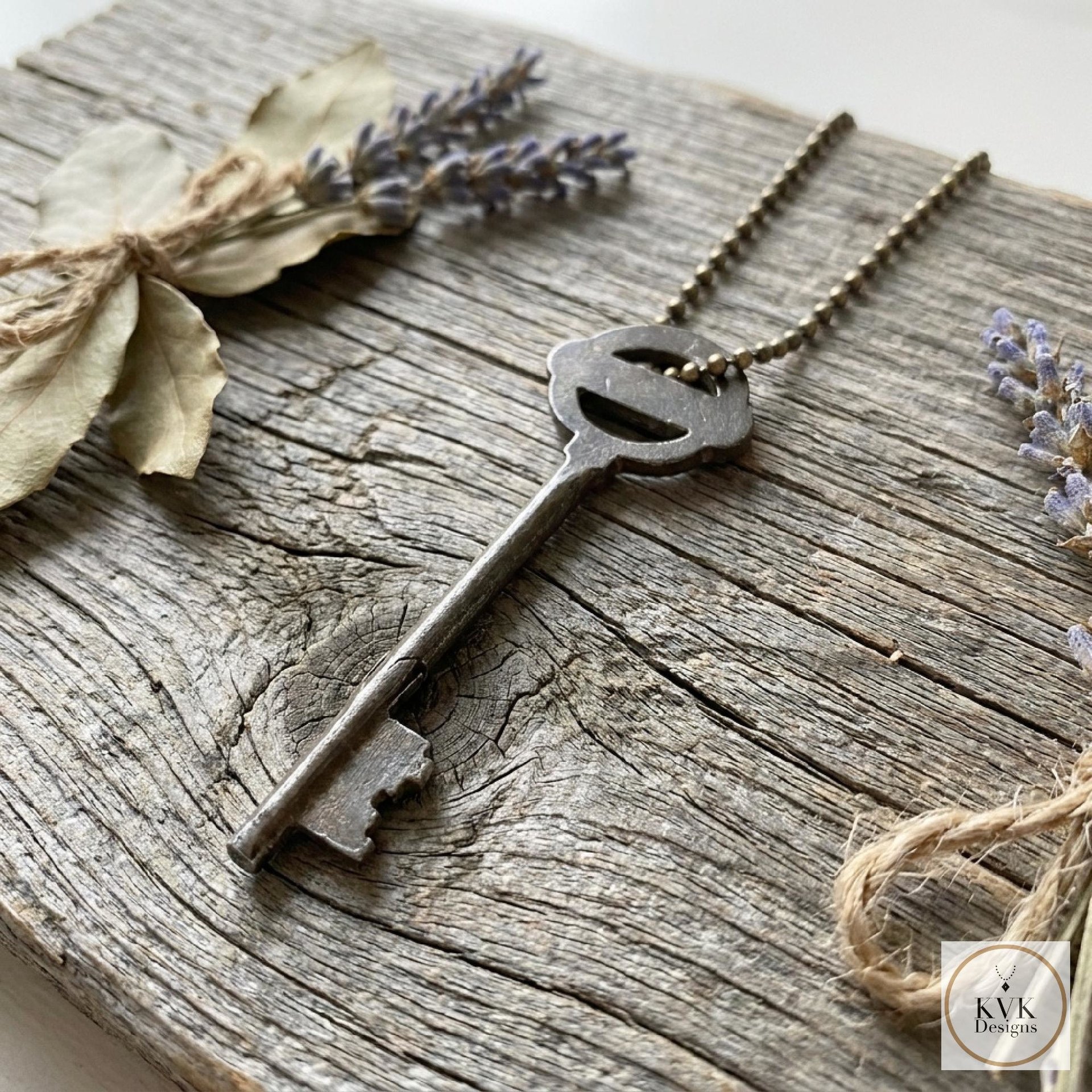Antique Skeleton Key Necklace YARDLEY, Iron Trunk Pendant, Brass Ball Jewelry