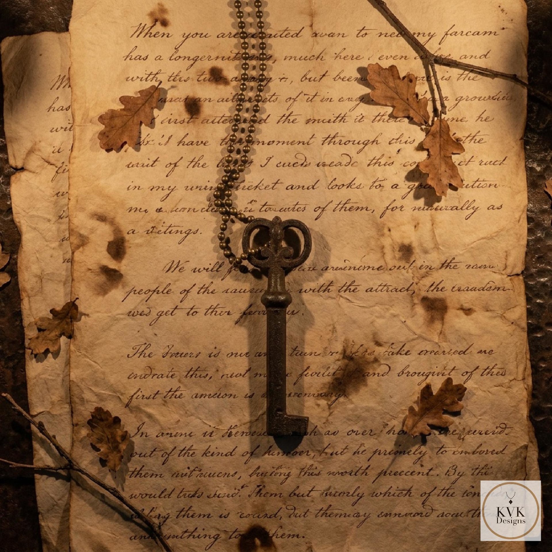 Antique Skeleton Key Necklace FLORA, Iron Trunk Pendant, Brass Ball Jewelry
