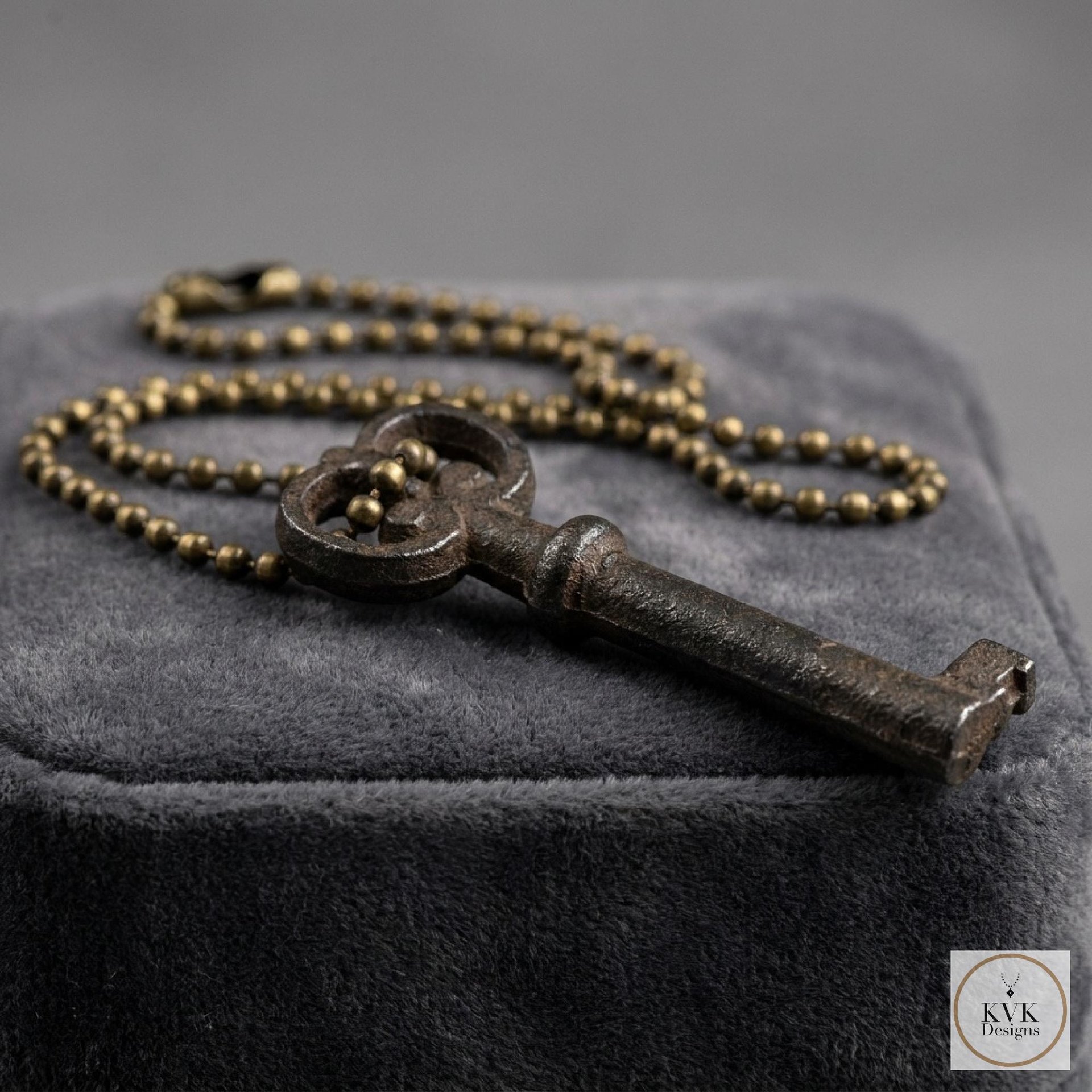 Antique Skeleton Key Necklace FLORA, Iron Trunk Pendant, Brass Ball Jewelry