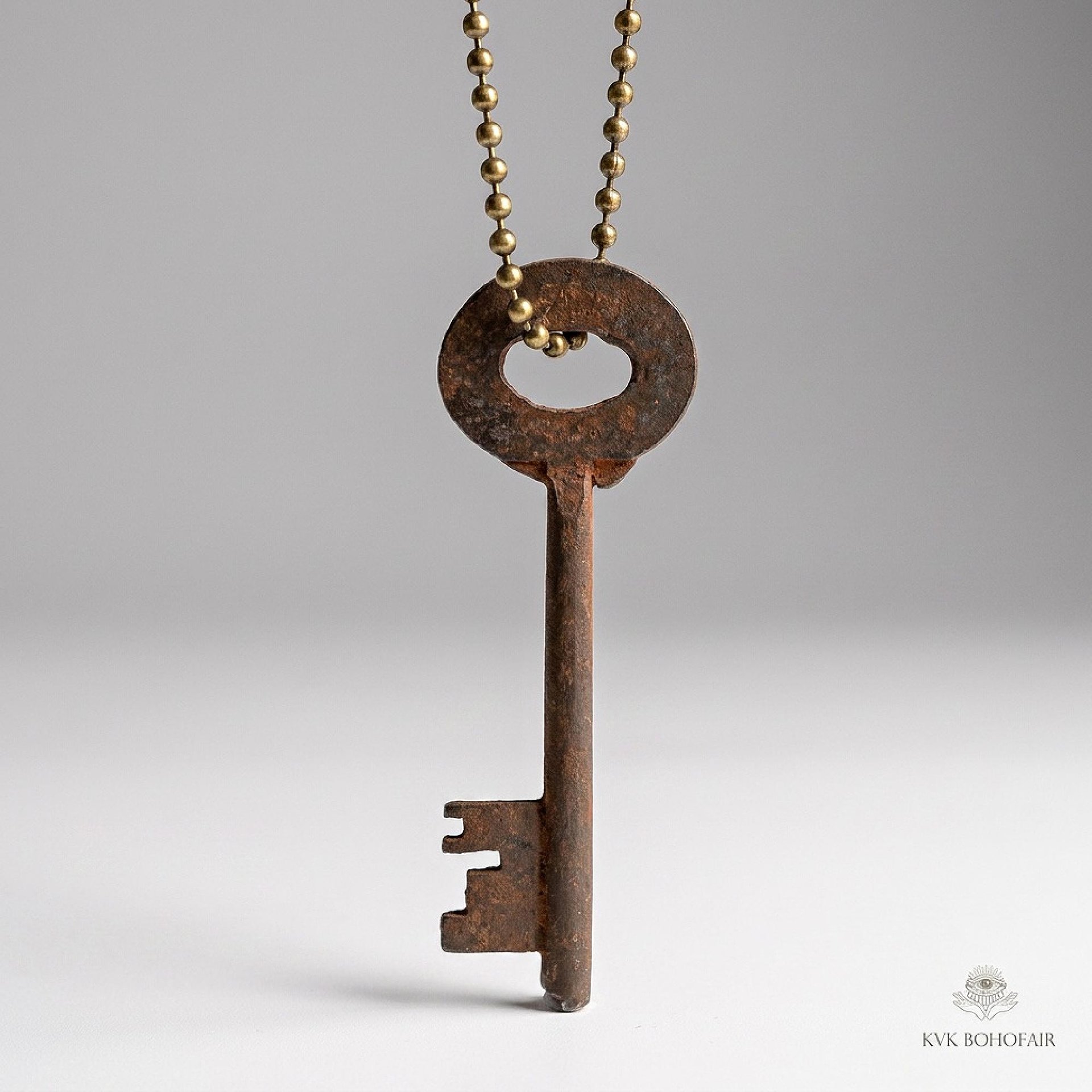 Antique Skeleton Key Necklace CLARA, Iron Trunk Pendant, Brass Ball Jewelry
