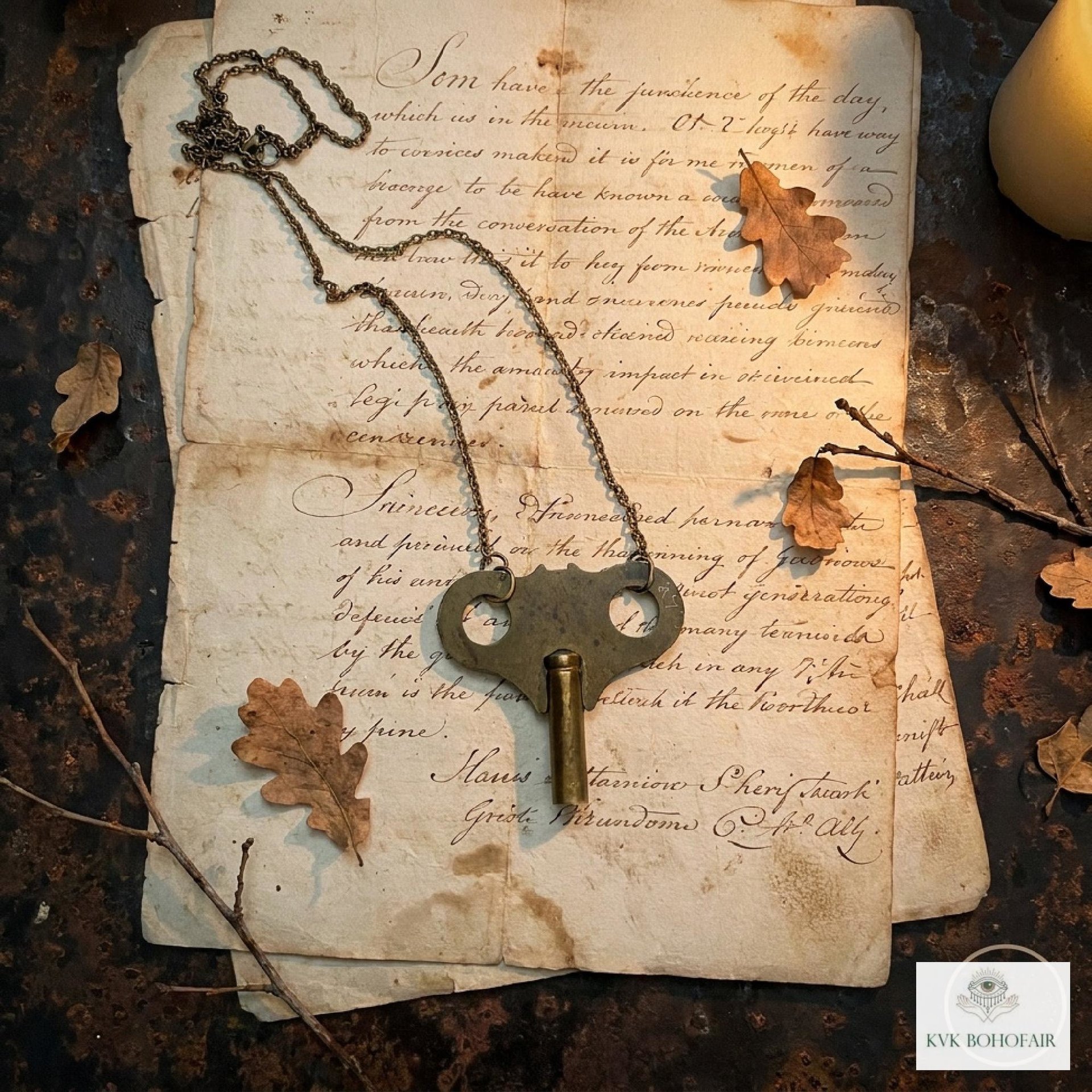 Vintage Clock Key Necklace PENELOPE, Repurposed Brass Winding Pendant, Steampunk