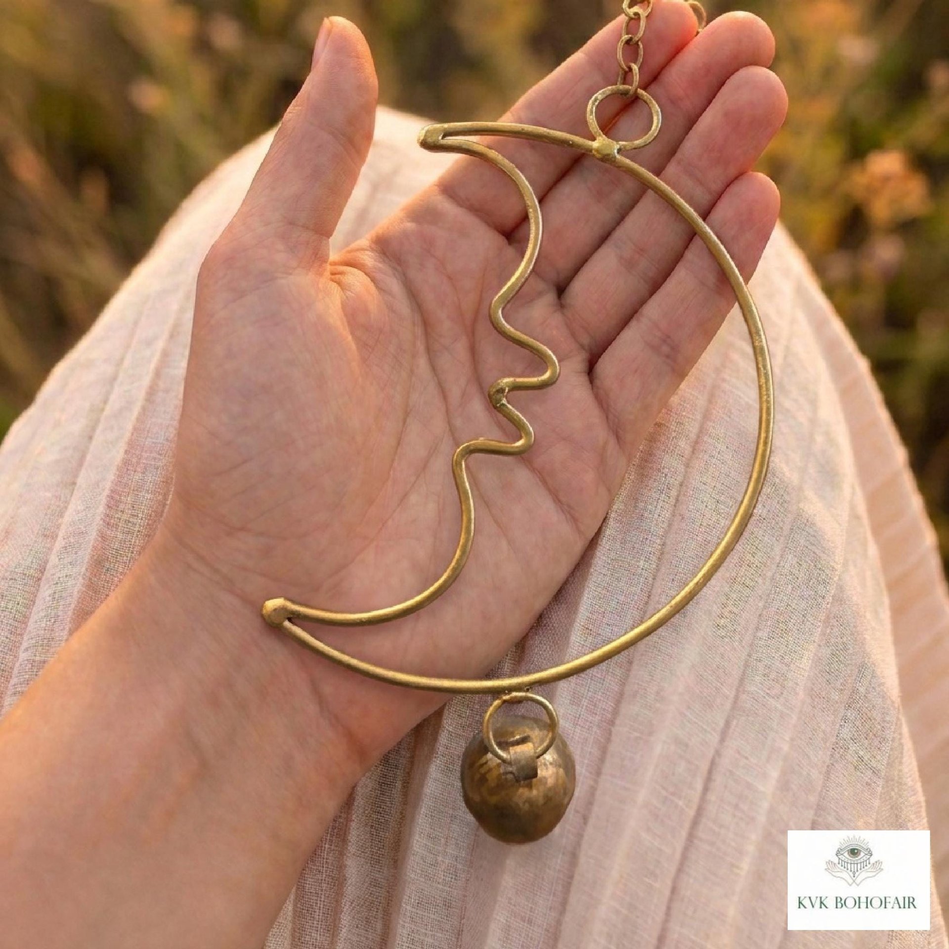 Crescent Moon Chime - Handmade Artisan Boho Metal Celestial Yard Decor