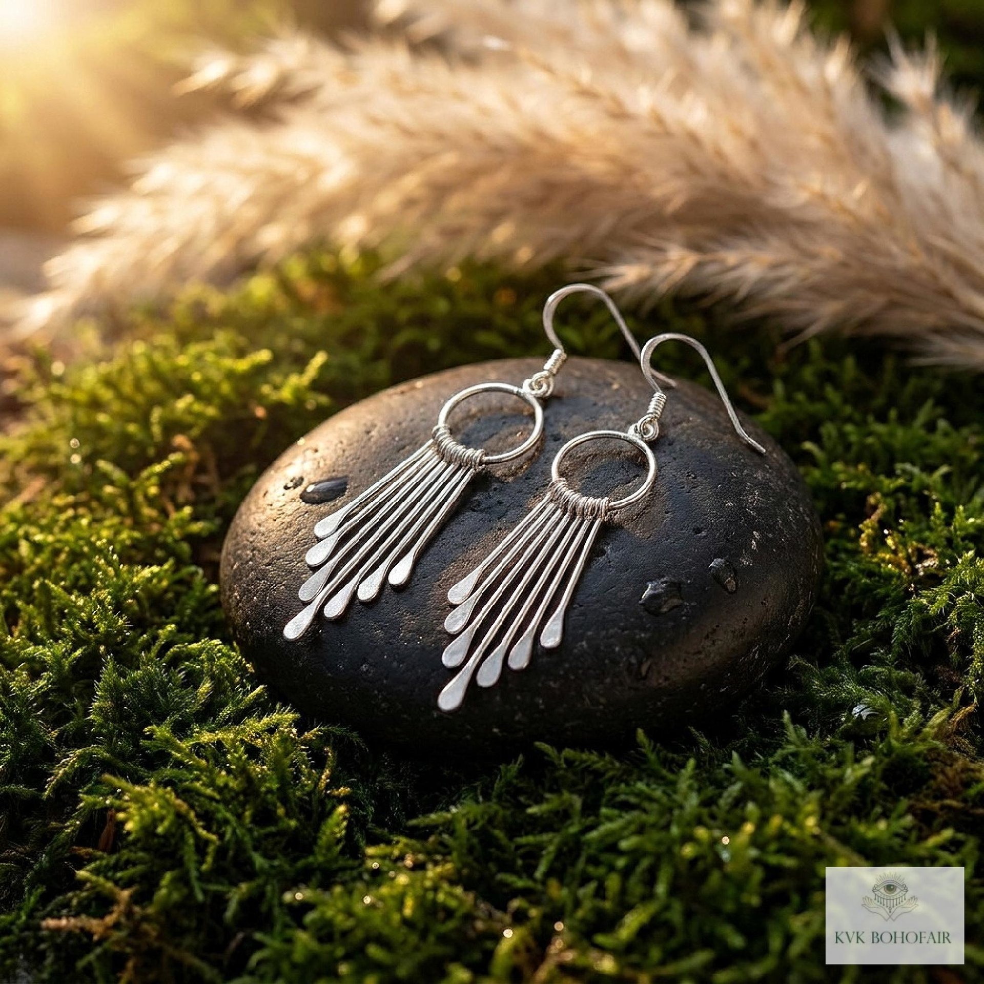 Sterling Silver Fringe Paddle Earrings, Handcrafted Boho Dangles, Unique Metallic Statement Drops