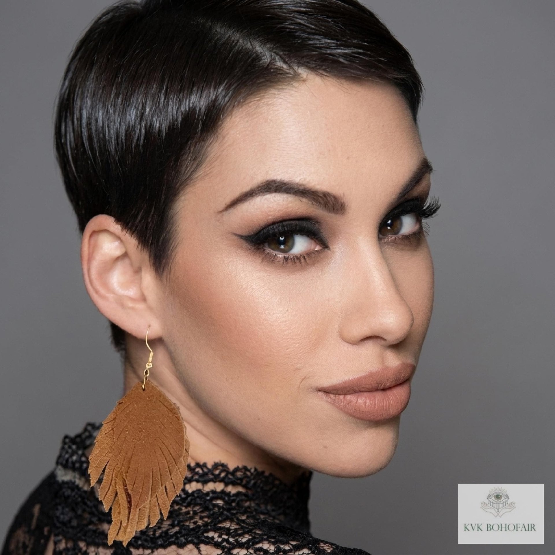 Handcrafted Brown Suede Feather Earrings, Layered Fringe Drops, Gold Plated Boho Statement Dangles