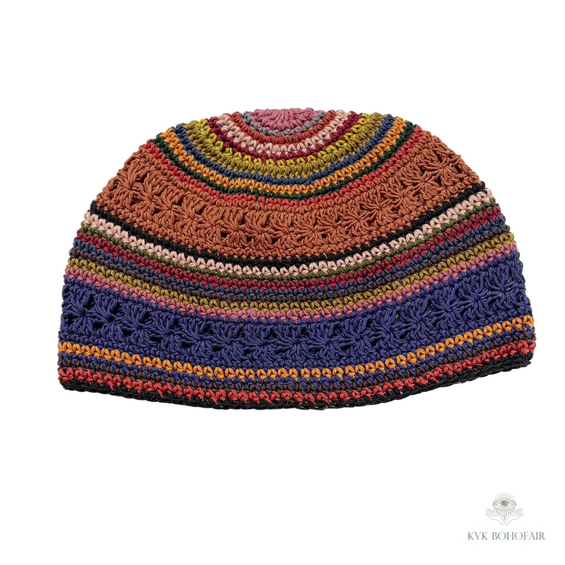 Striped Kufi Skull Cap - Crocheted Beanie Hat, Ethically sourced