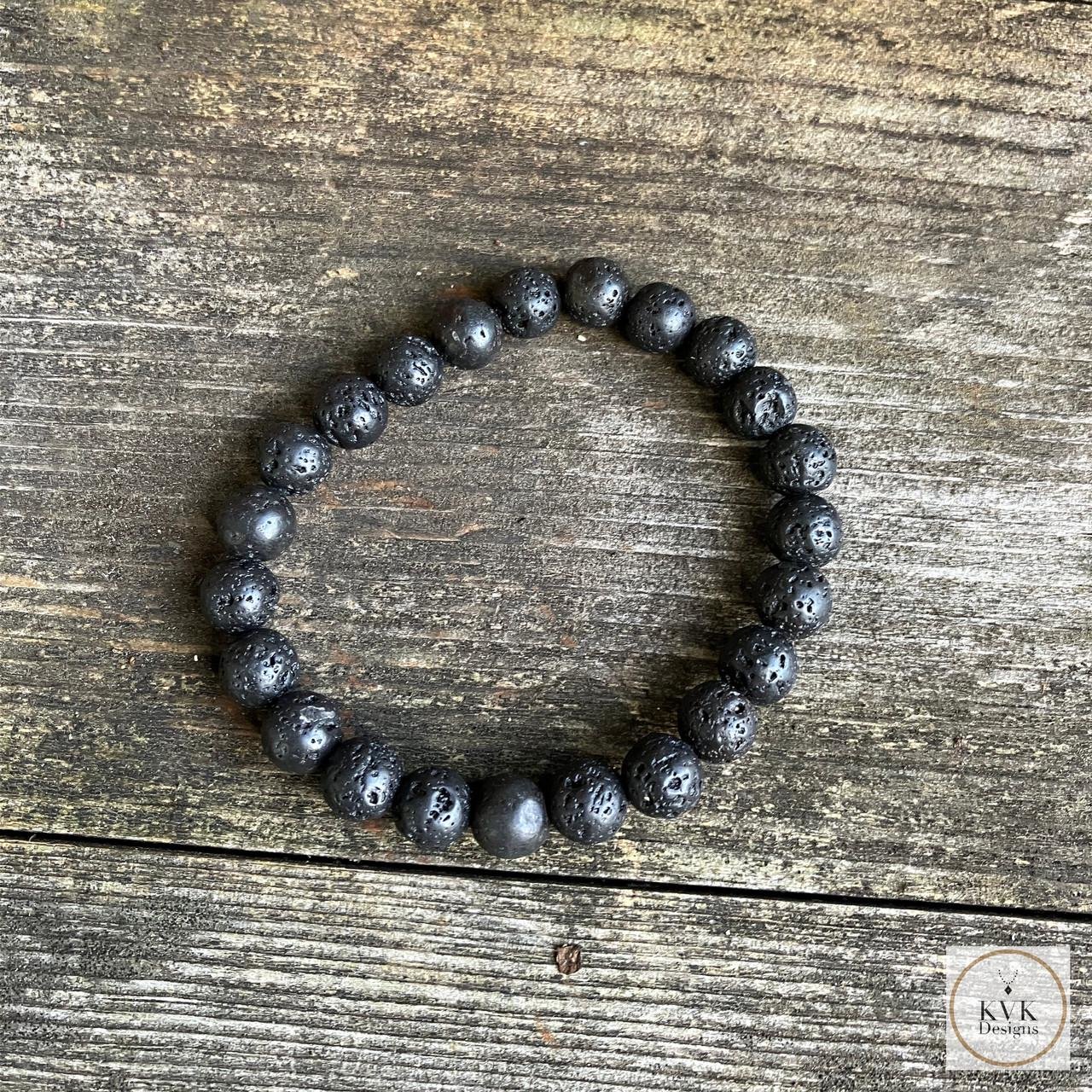 Mens Black Lava Stone Bead Bracelet