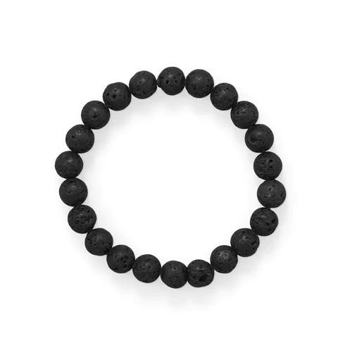 Mens Black Lava Stone Bead Bracelet