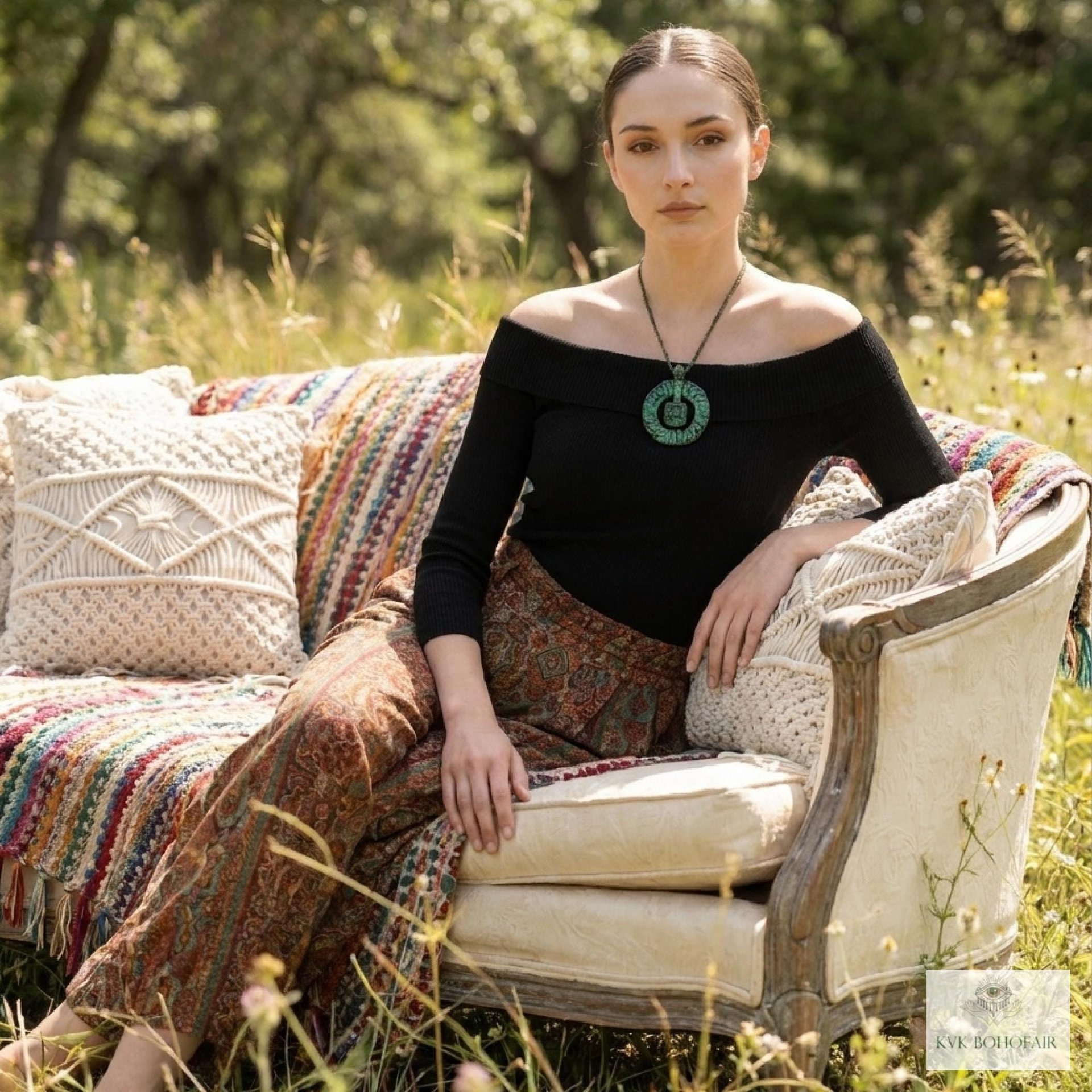Brass Patina Circle Necklace, Boho Verdigris Pendant, Tribal Green Bronze Statement