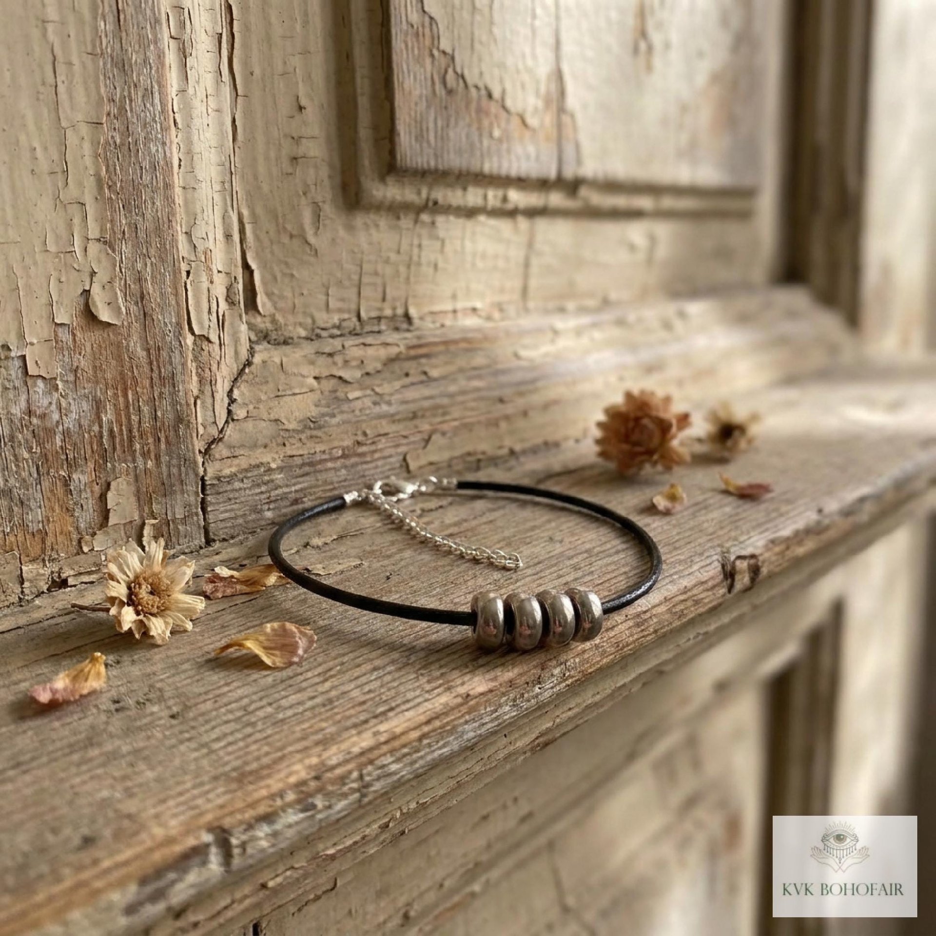Boho Silver Bead Choker Necklace - Adjustable Minimalist Style