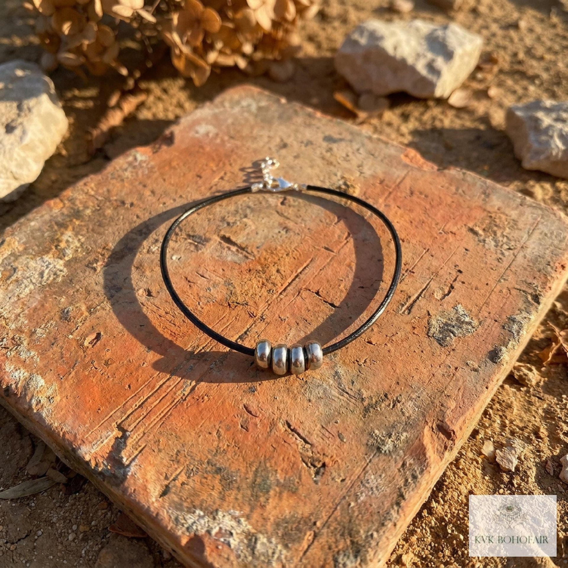 Boho Silver Bead Choker Necklace - Adjustable Minimalist Style