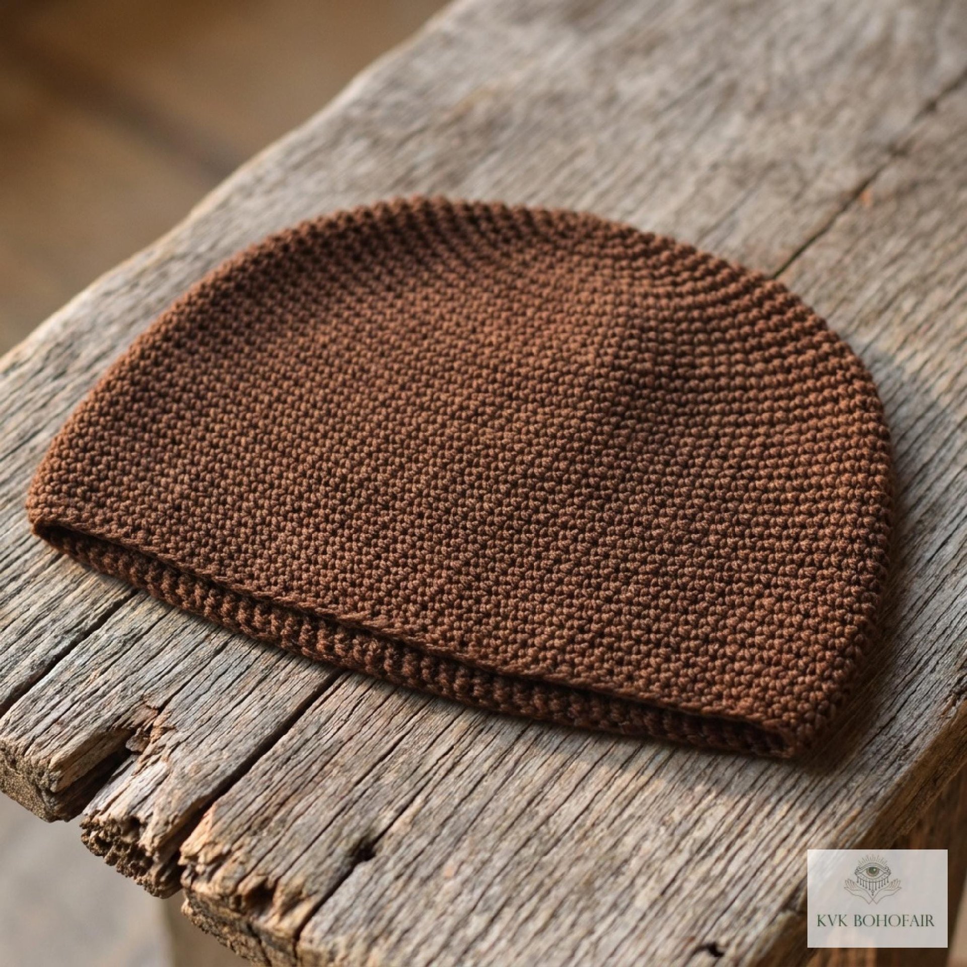 Brown Kufi Skull Cap - Crocheted Beanie Hat, Ethically sourced