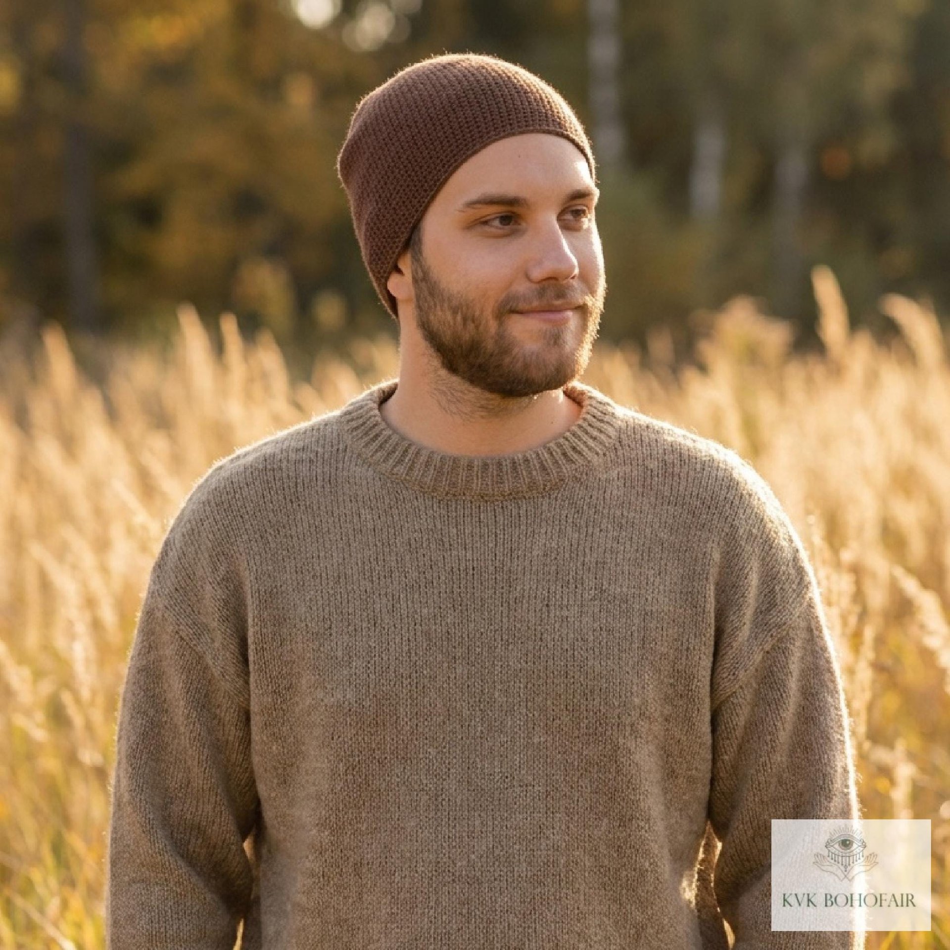 Brown Kufi Skull Cap - Crocheted Beanie Hat, Ethically sourced