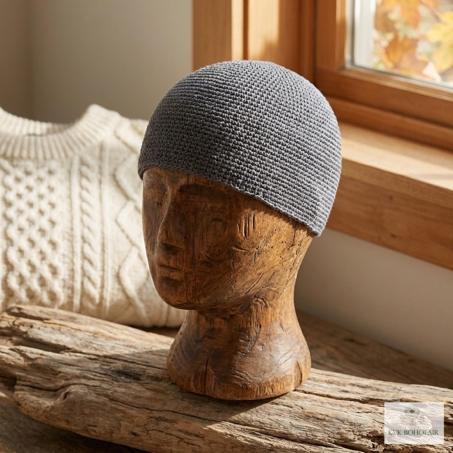 Gray Kufi Skull Cap - Crocheted Beanie Hat, Ethically sourced