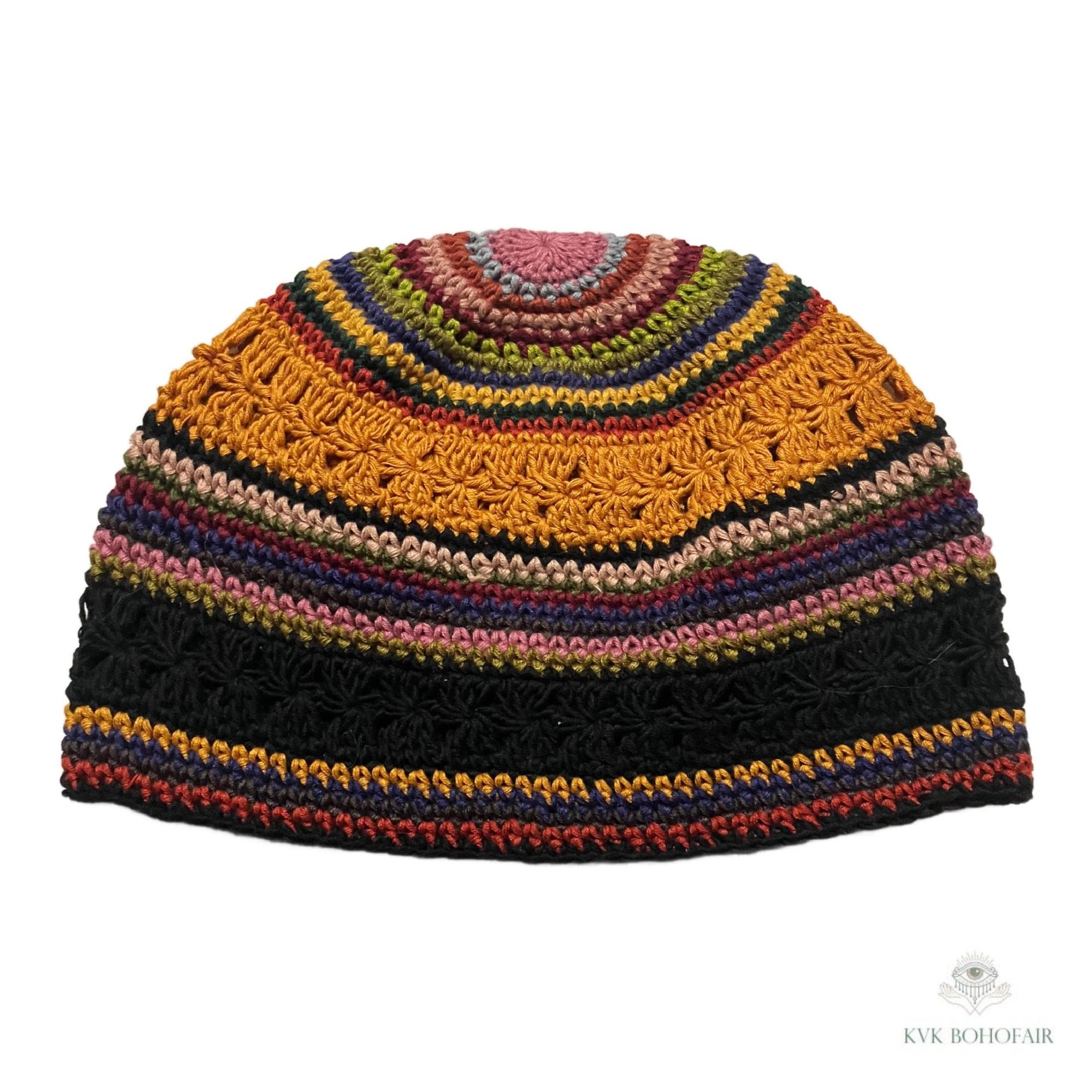 Striped Kufi Skull Cap - Crocheted Beanie Hat, Ethically sourced