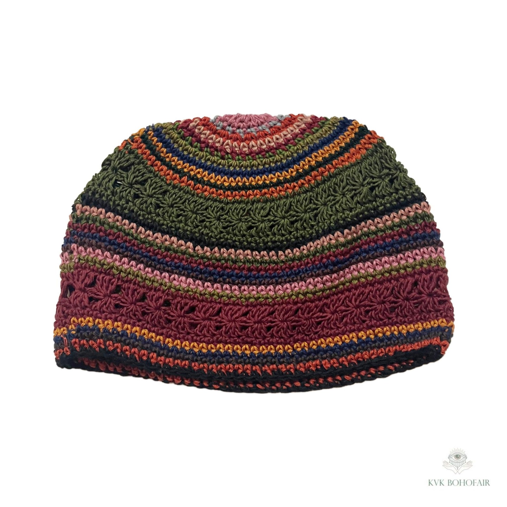 Striped Kufi Skull Cap - Crocheted Beanie Hat, Ethically sourced