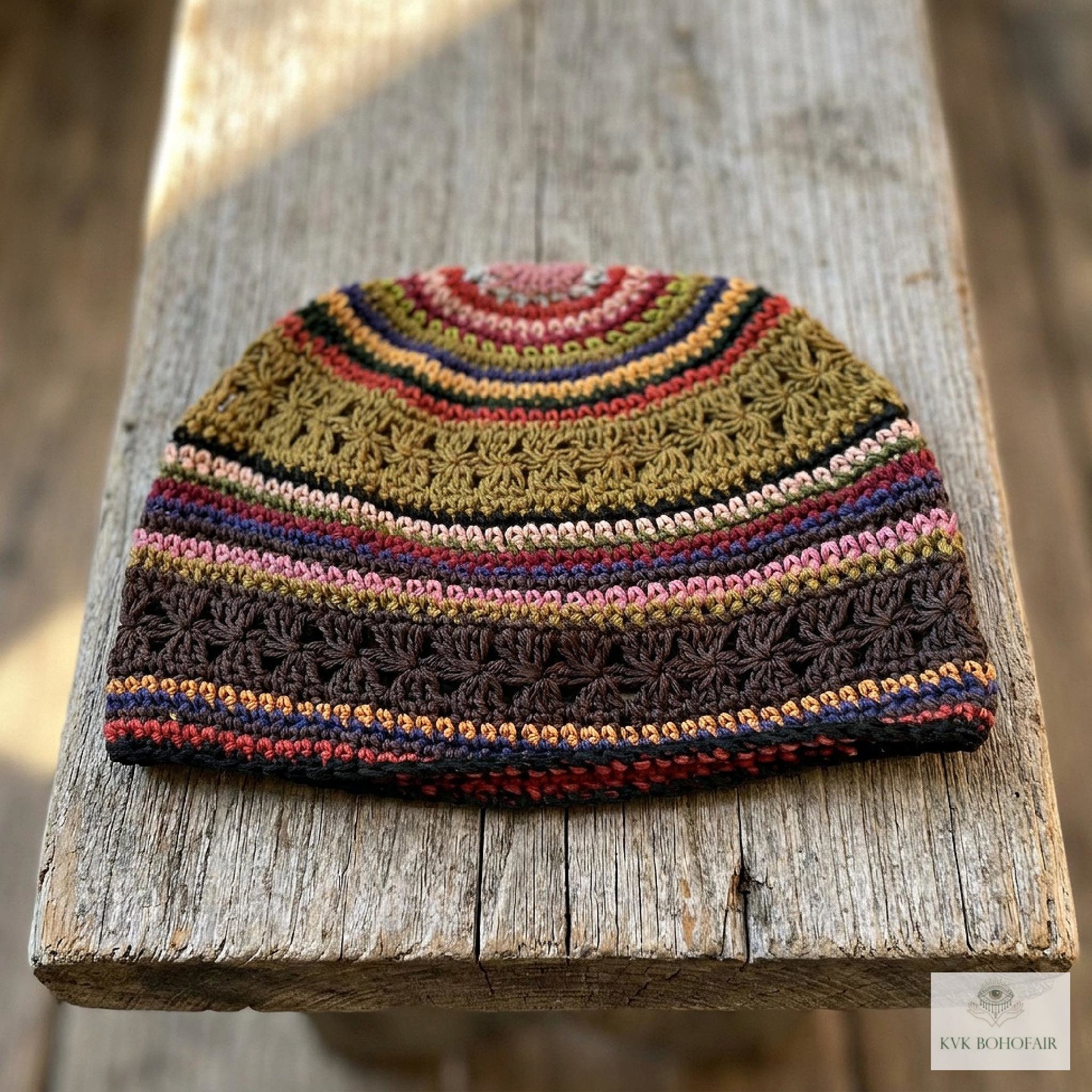 Striped Kufi Skull Cap - Crocheted Beanie Hat, Ethically sourced