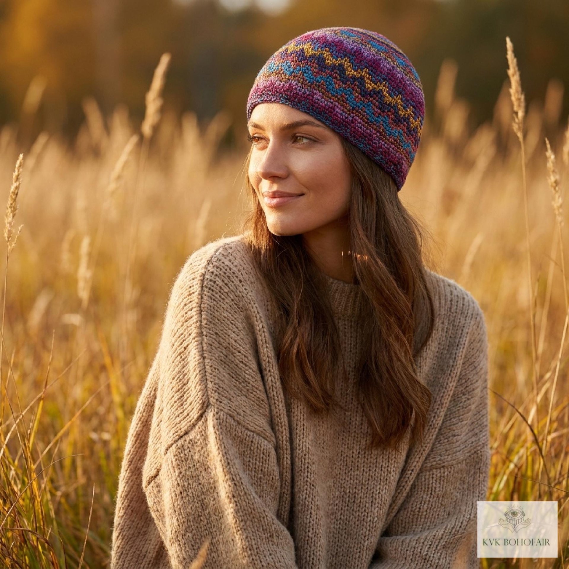 Multi Color Zig Zag Kufi Skull Cap - Crocheted Beanie Hat, Ethically sourced