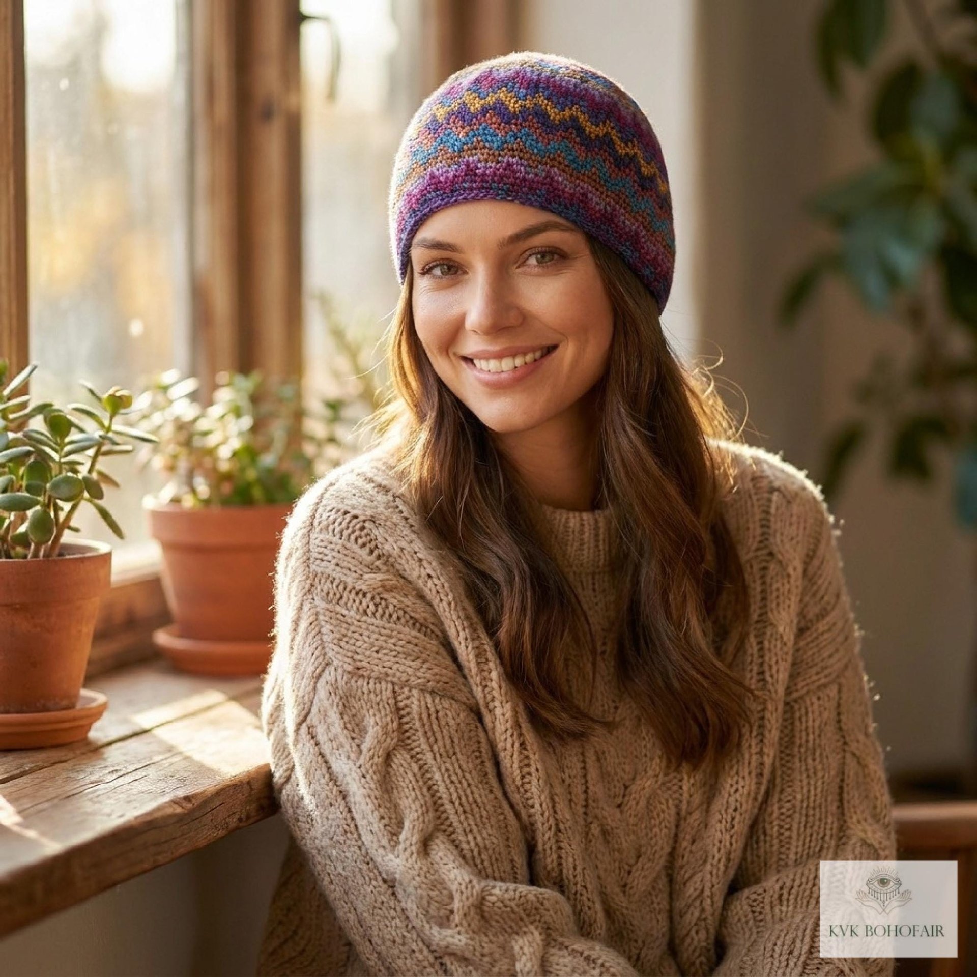 Multi Color Zig Zag Kufi Skull Cap - Crocheted Beanie Hat, Ethically sourced