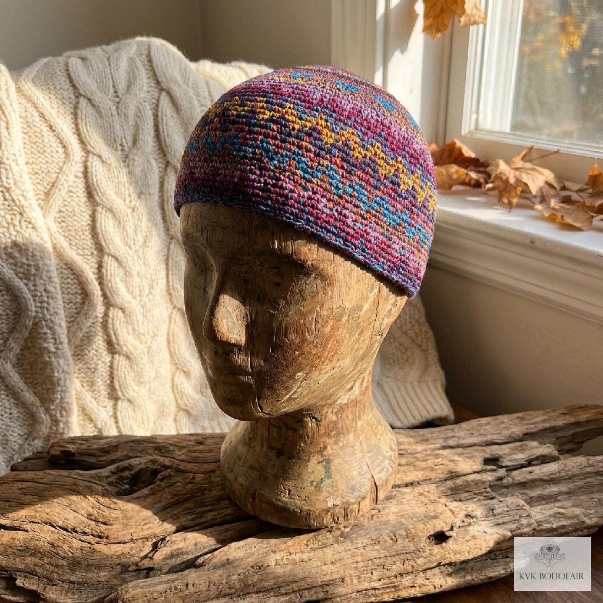 Multi Color Zig Zag Kufi Skull Cap - Crocheted Beanie Hat, Ethically sourced