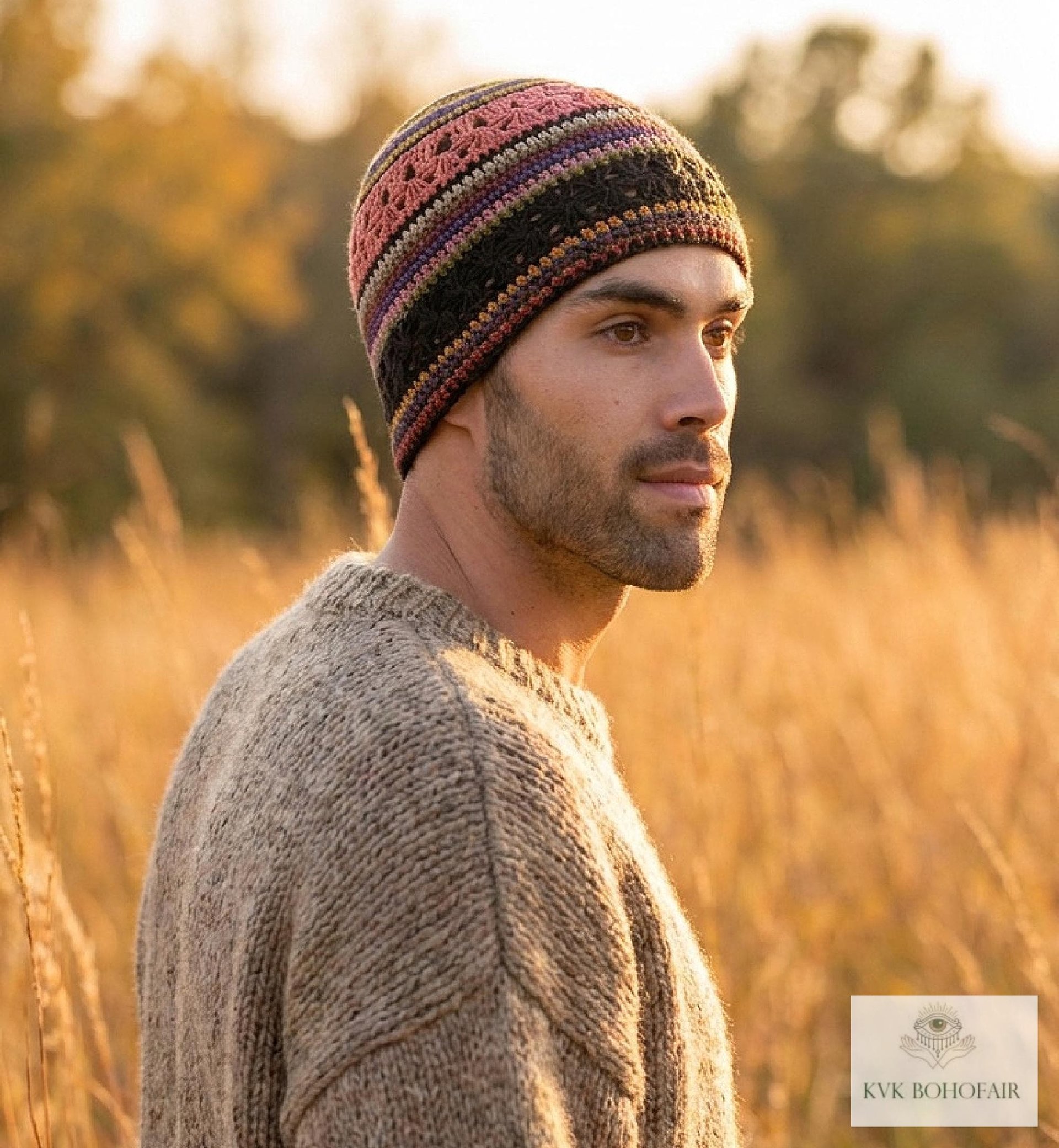 Striped Kufi Skull Cap - Crocheted Beanie Hat, Ethically sourced