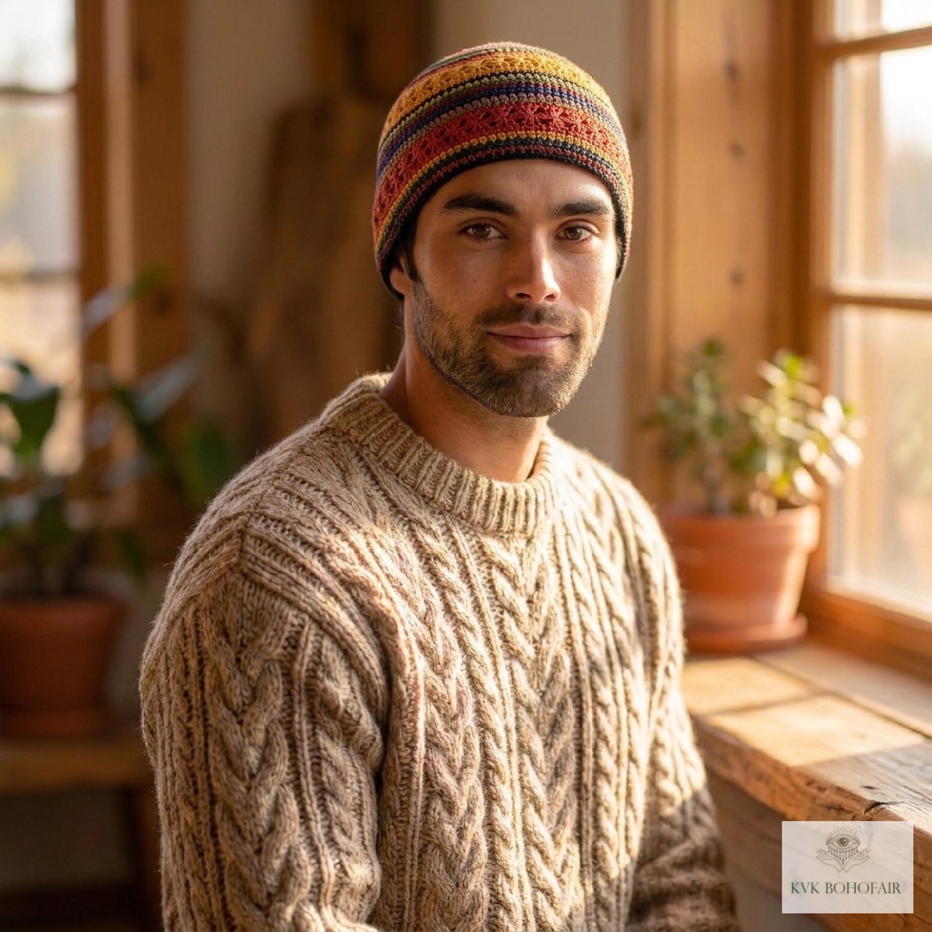 Striped Kufi Skull Cap - Crocheted Beanie Hat, Ethically sourced