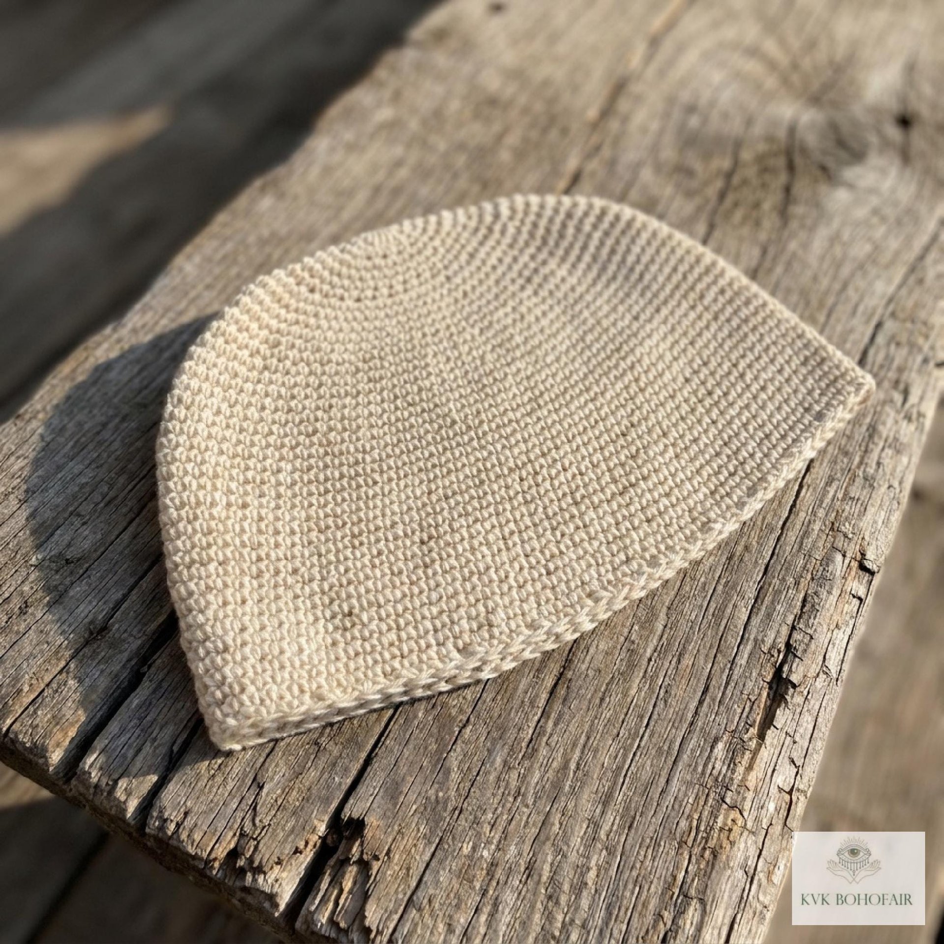 Cream Kufi Skull Cap - Crocheted Beanie Hat, Ethically sourced