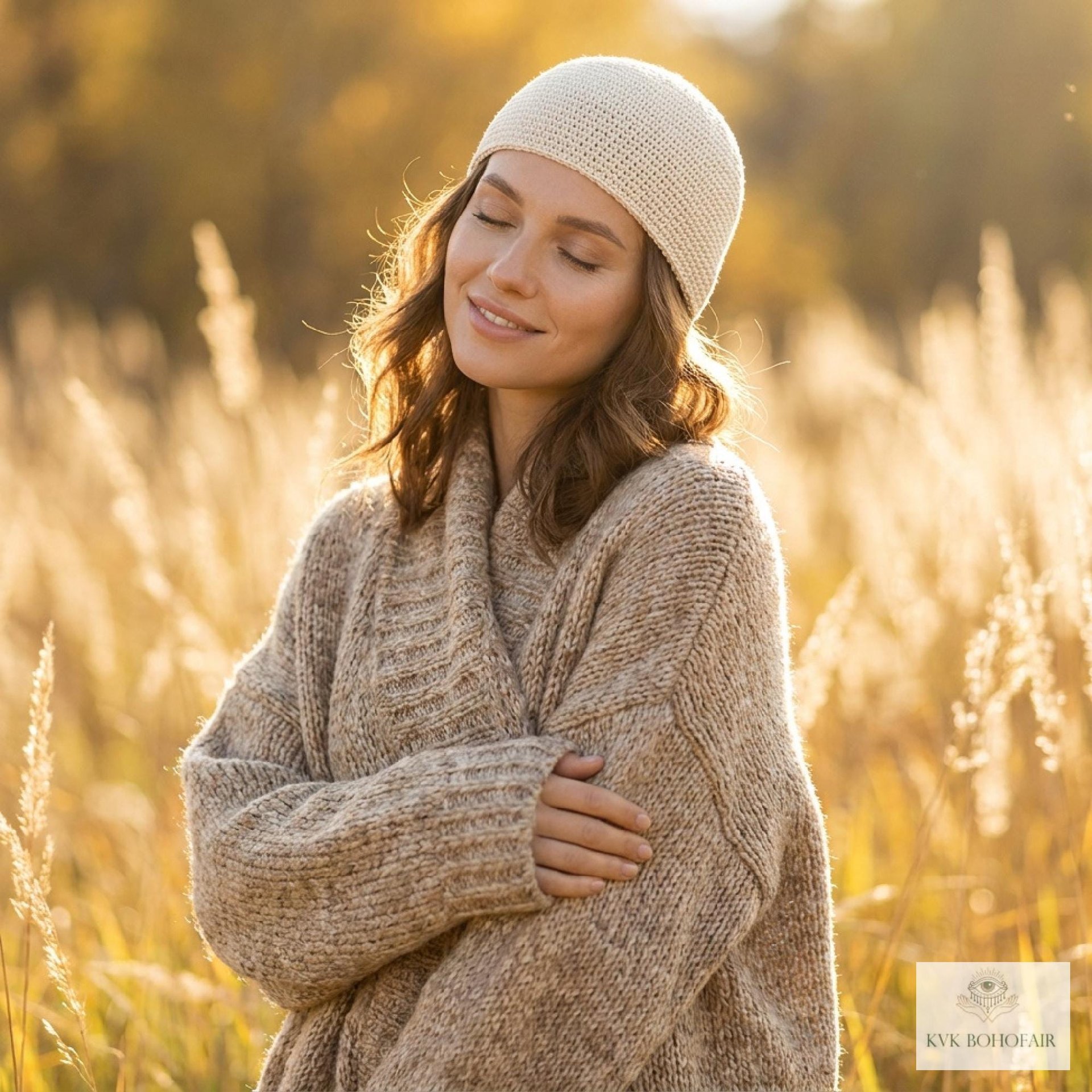 Cream Kufi Skull Cap - Crocheted Beanie Hat, Ethically sourced