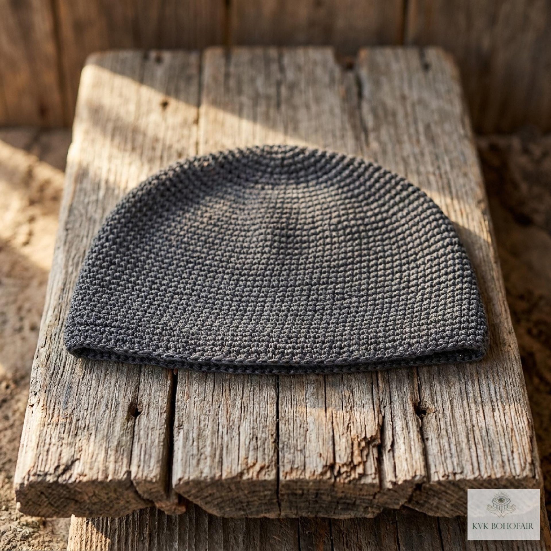 Gray Kufi Skull Cap - Crocheted Beanie Hat, Ethically sourced