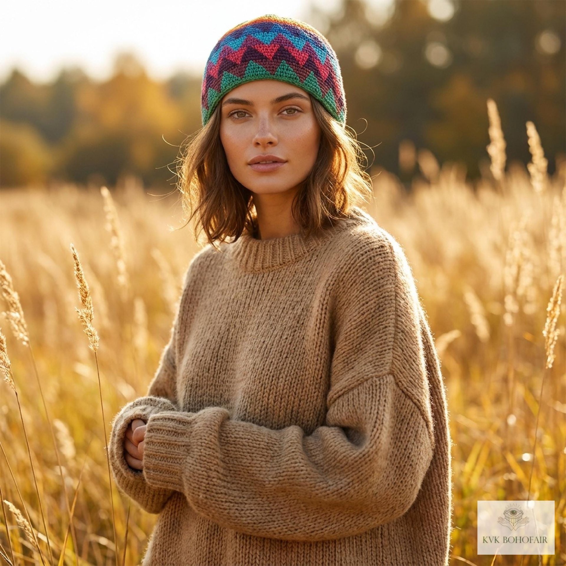 Rainbow Kufi Skull Cap - Crocheted Beanie Hat, Ethically sourced